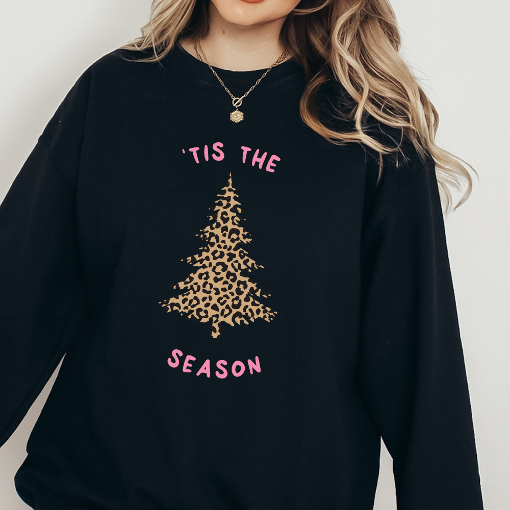 Leopard Print Women's Christmas Sweatshirt - Festive Holiday Pullover for Xmas Parties & Family Gatherings