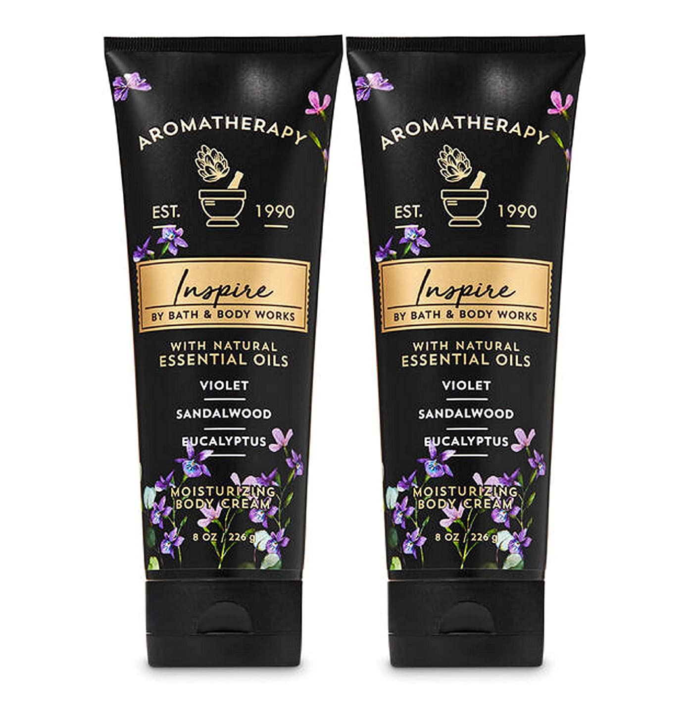 Bath and Body Works 2-Pack Aromatherapy Body Cream - Violet Sandalwood & Eucalyptus Scent, 8 Oz Each | Moisturizing & Relaxing for Stress Relief, Spa Nights & Self-Care Routines
