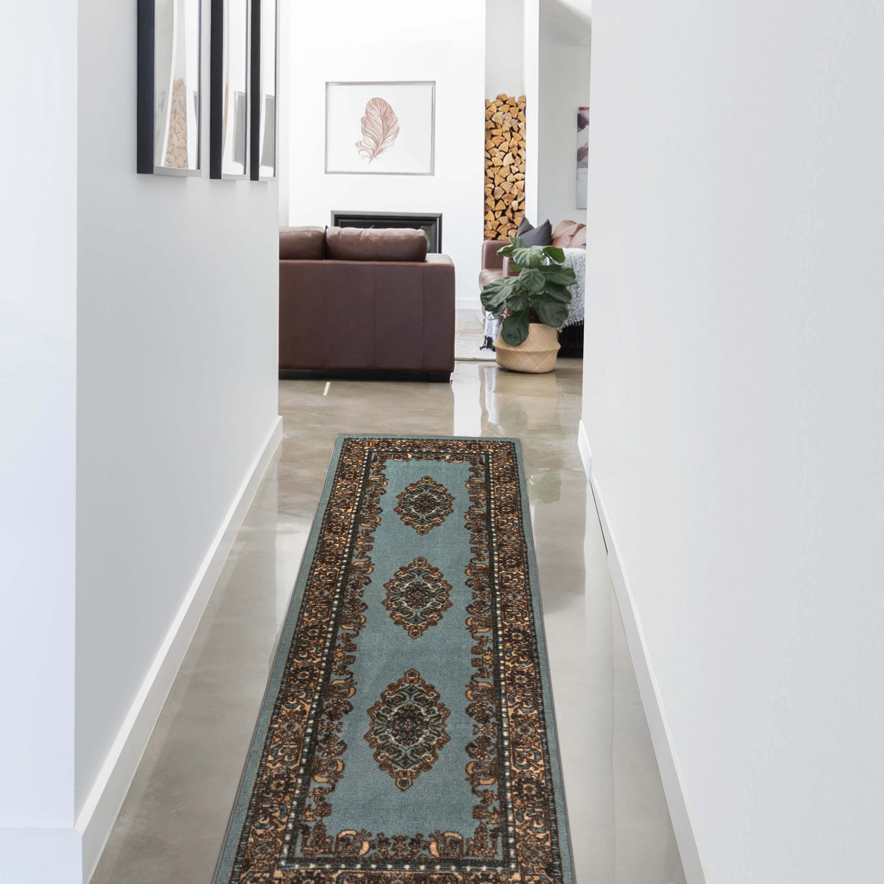 Aviva Non-Slip Floral Medallion Washable Area Rug - Non-Skid Indoor Runner for Living Room, Bedroom & Entryway