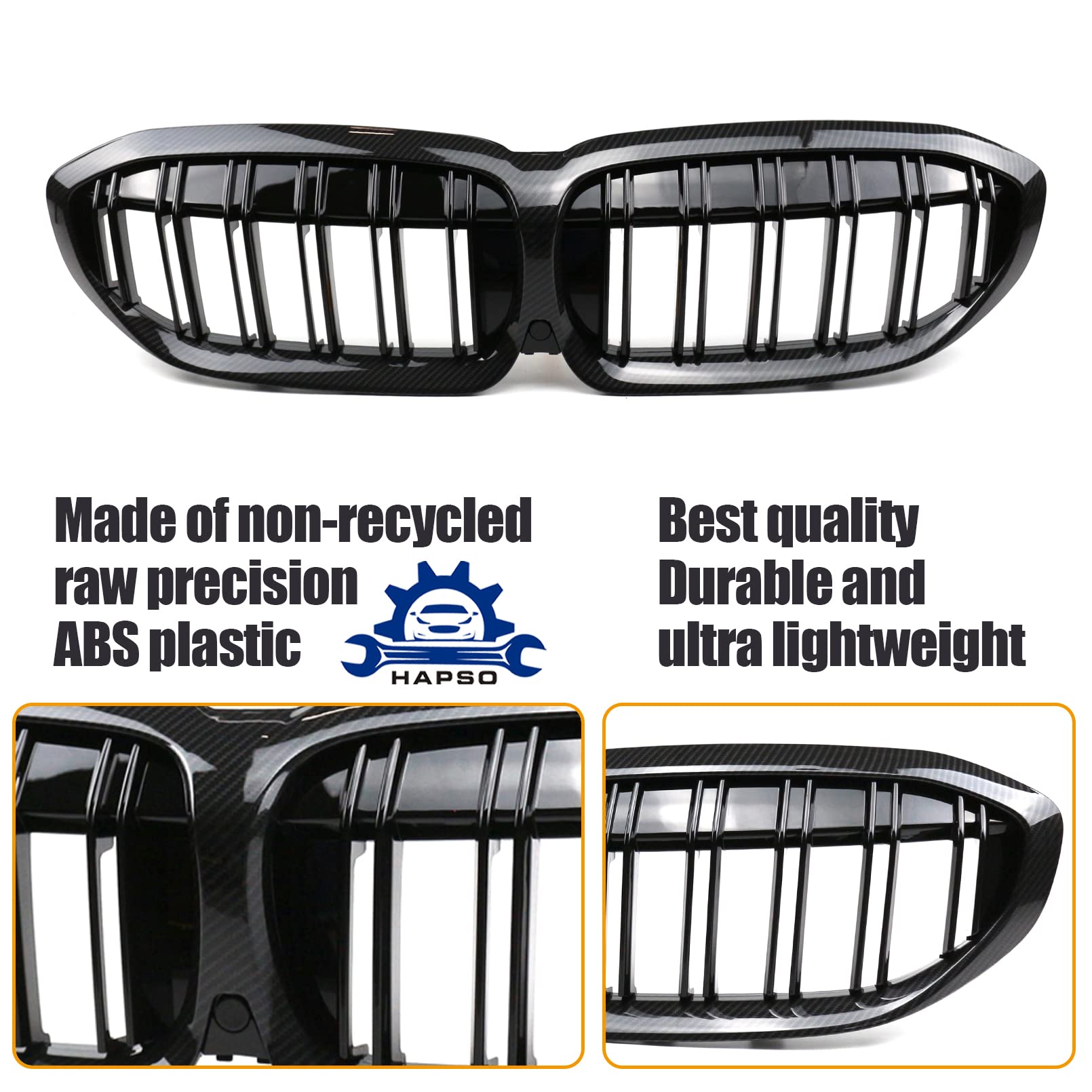 Carbon Fiber Front Kidney Grille Replacement for 2019-2022 BMW 3 Series G20/G21/G28 - Performance Style Double Slat Grill - Enhances Hood Appearance for Street & Show Cars