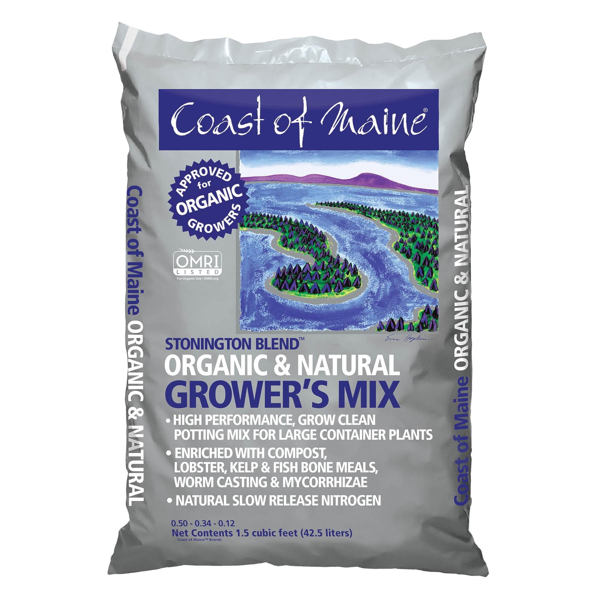 Organic Stonington Blend Grower's Mix by Coast of Maine - 1.5 cu ft (Pack of 2) - All-Natural Potting Soil for Large Container Plants, Vegetables, Flowers & Indoor Gardening