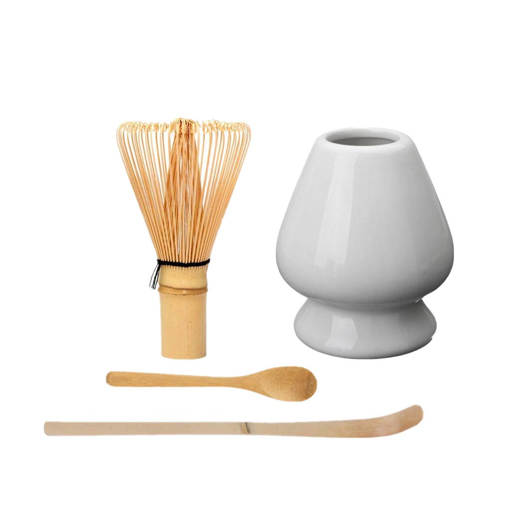 Premium Japanese Matcha Tea Set - Bamboo Scoop, Spoon, Whisk & Ceramic Holder for Authentic Tea Ceremony | Traditional Green Tea Preparation Tools | Perfect for Home Tea Rituals, Zen Meditation & Gift Giving (White)