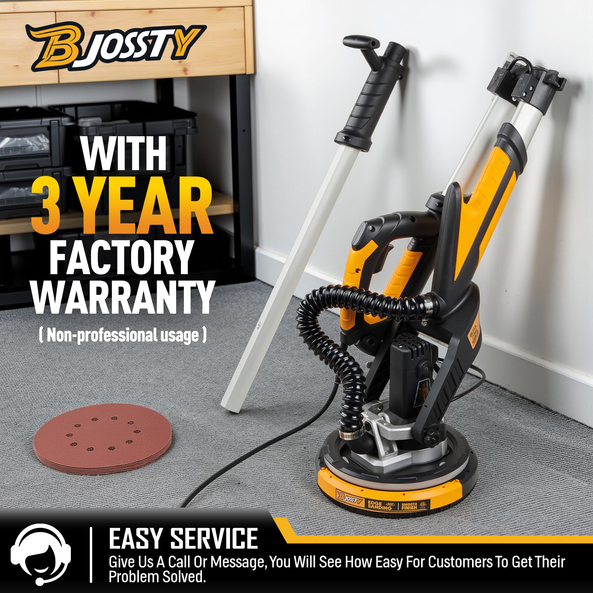 High Power 7-AMP Electric Drywall Sander with Vacuum Dust Collector - 99% Dust Removal, 7 Variable Speed 900-1800RPM - Dustless Wall Sander for Drywall, Popcorn Ceiling & Home Renovation Projects - Perfect for DIY Home Improvement and Professional Construction Work