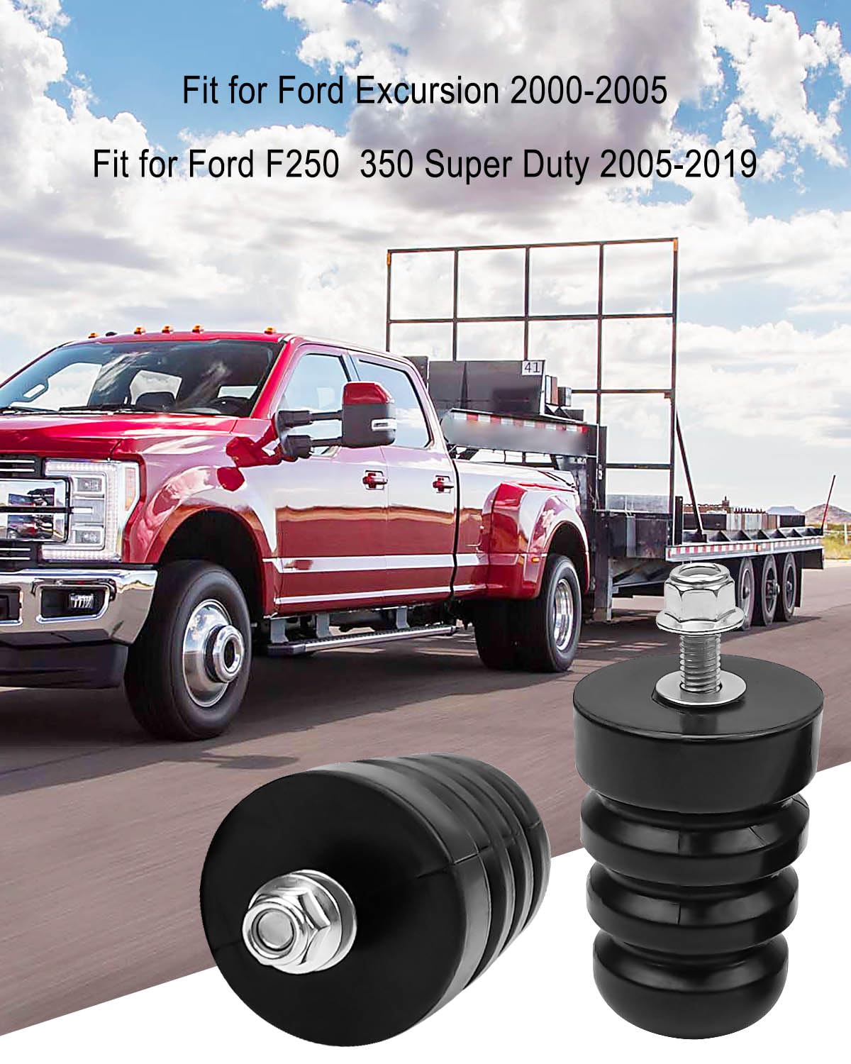 Rear Bump Stop Suspension Bumper Kit - Compatible with Ford Excursion F250 F350 Super Duty 2000-2019 Models - Heavy Duty Rear Leaf Spring Bumper (2-Piece Set) - Perfect for Off-Roading, Towing & Truck Suspension Protection