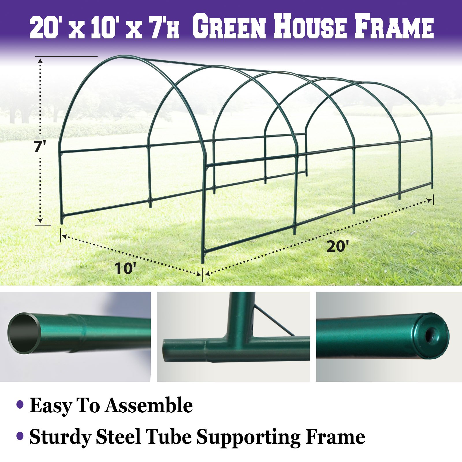 Strong Camel Greenhouse Replacement Frame for 20' X 10' X 7' Large Hot Garden House - Durable Support Arch Frame for Climbing Plants, Flowers & Vegetables (20ft x 10ft x 7ft) - Perfect for Backyard Gardening, Plant Growth & Outdoor Greenhouses