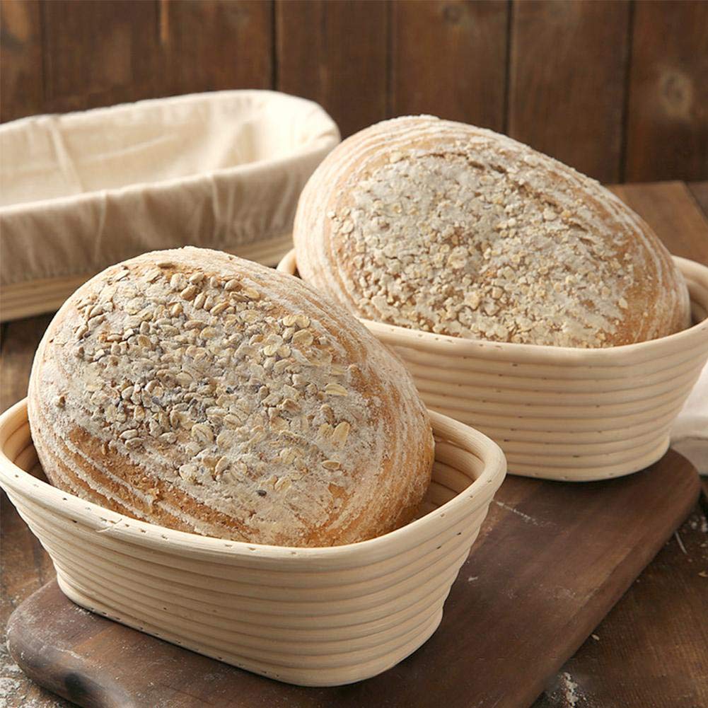 11.8 Inch Oval Bread Proofing Basket Set - Natural Rattan Fermentation Bowl with Linen Liner for Sourdough Baking | Perfect for Professional & Home Bakers (2-Piece Set) | Ideal for Artisan Bread Making, Kitchen Baking & Gift Giving