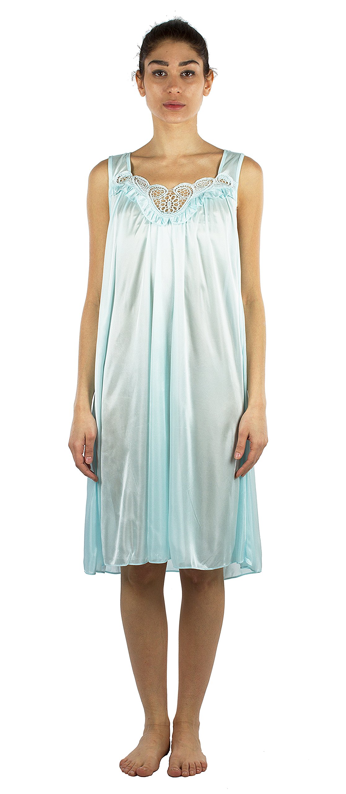 Silky Lace Trim Sheer Nightgown for Women - Sizes Medium to 5X Plus Size (9006) | Elegant Sleepwear for Romantic Evenings & Bridal Lingerie