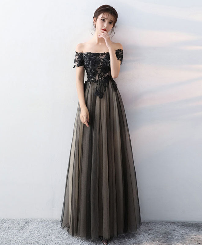 Elegant Black Lace Tulle Long Prom Dress for Women - Formal Evening Gown for Homecoming, Ball, Wedding & Special Occasions
