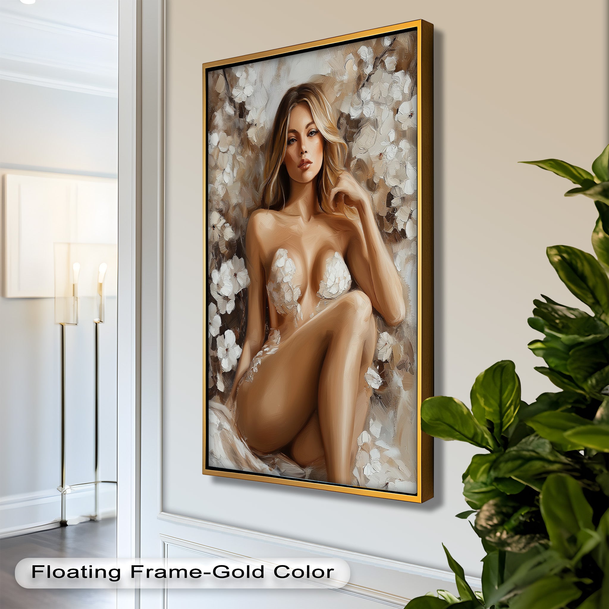 Blossom Muse Romantic Nude Oil Painting - Handmade Canvas Art for Home Decor, Bedroom & Living Room Wall Art