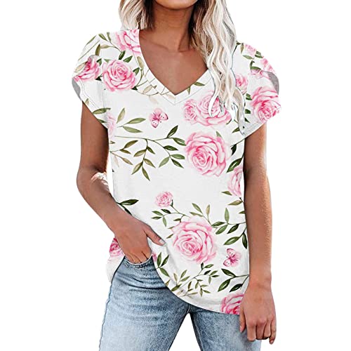 Women's V-Neck Floral Print T-Shirt with Petal Sleeves - Casual Blouse for Everyday Wear | Perfect for Work, Dating & Weekend Outfits