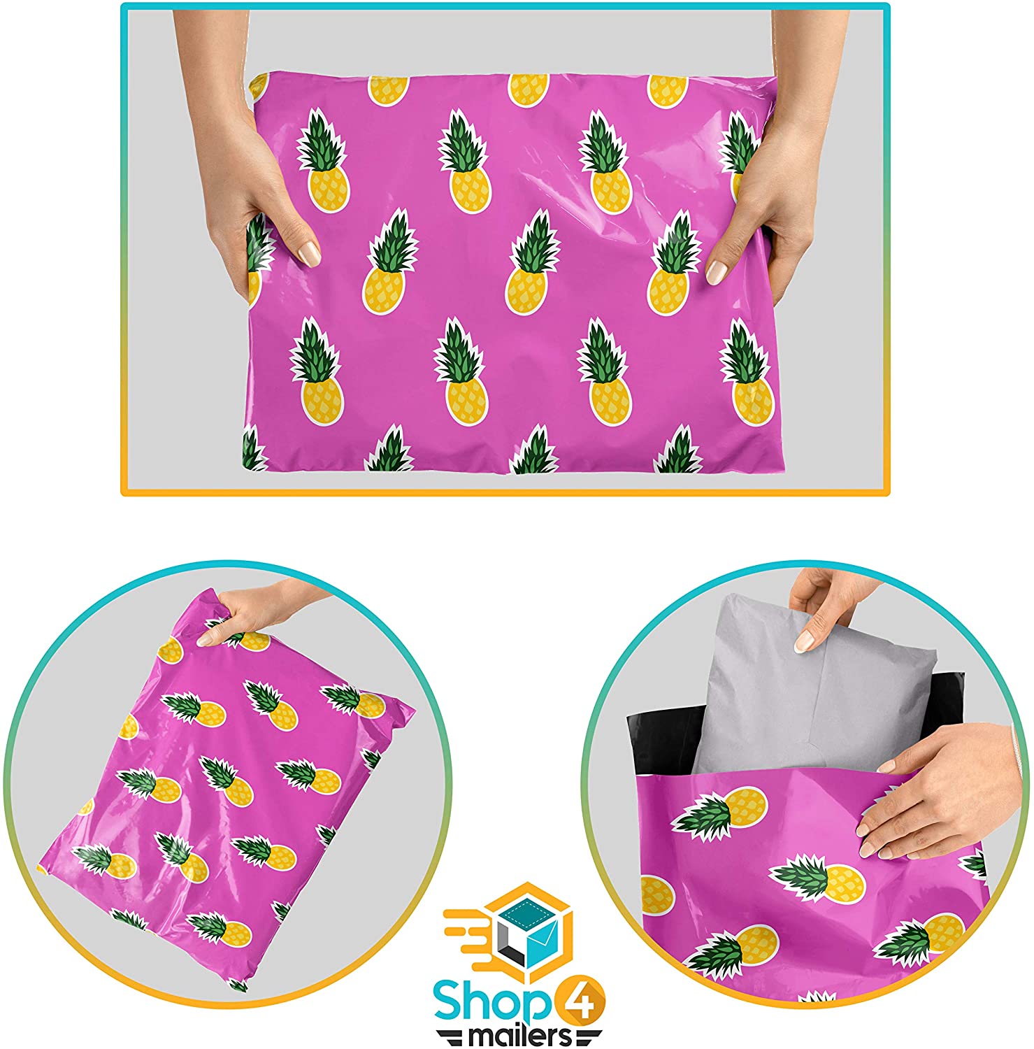 10x13 Inch Glossy Pink Pineapple Printed Poly Mailer Envelopes - 2 Mil Thick Waterproof Shipping Bags for Ecommerce, Clothing, Jewelry & Small Business Packaging | Perfect for Online Stores, Subscription Boxes & Gift Packaging