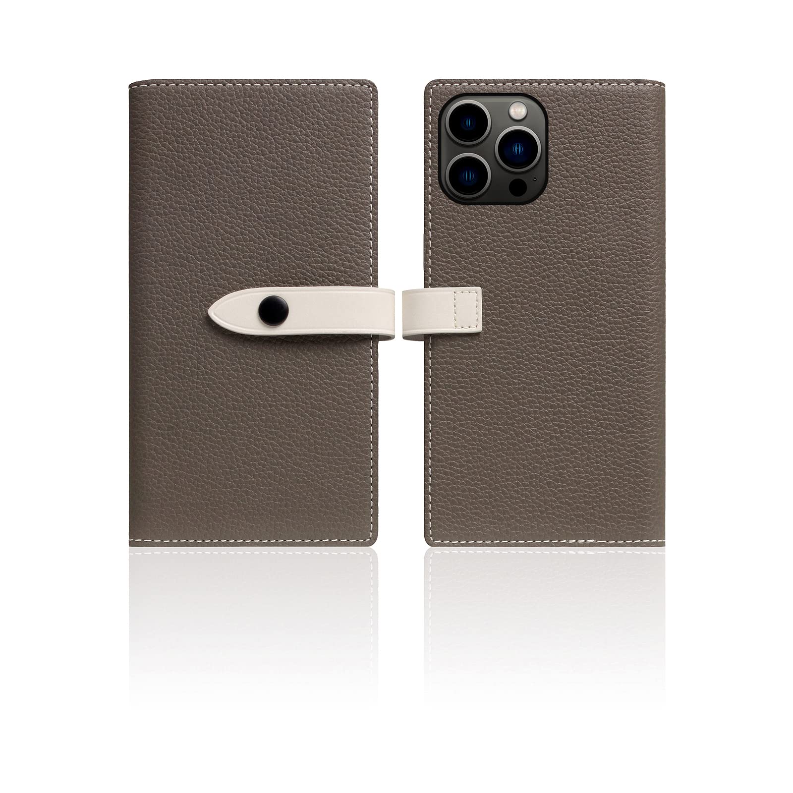 Premium SLG D8 Edition Full Grain Leather Wallet Case for iPhone 12 Pro Max - Handcrafted Diary Style with Card Slots & Snap Closure Side Pocket, Includes Gift Box (Etoffe Cream) | Perfect for Everyday Use, Business Travel & Luxury Gifting