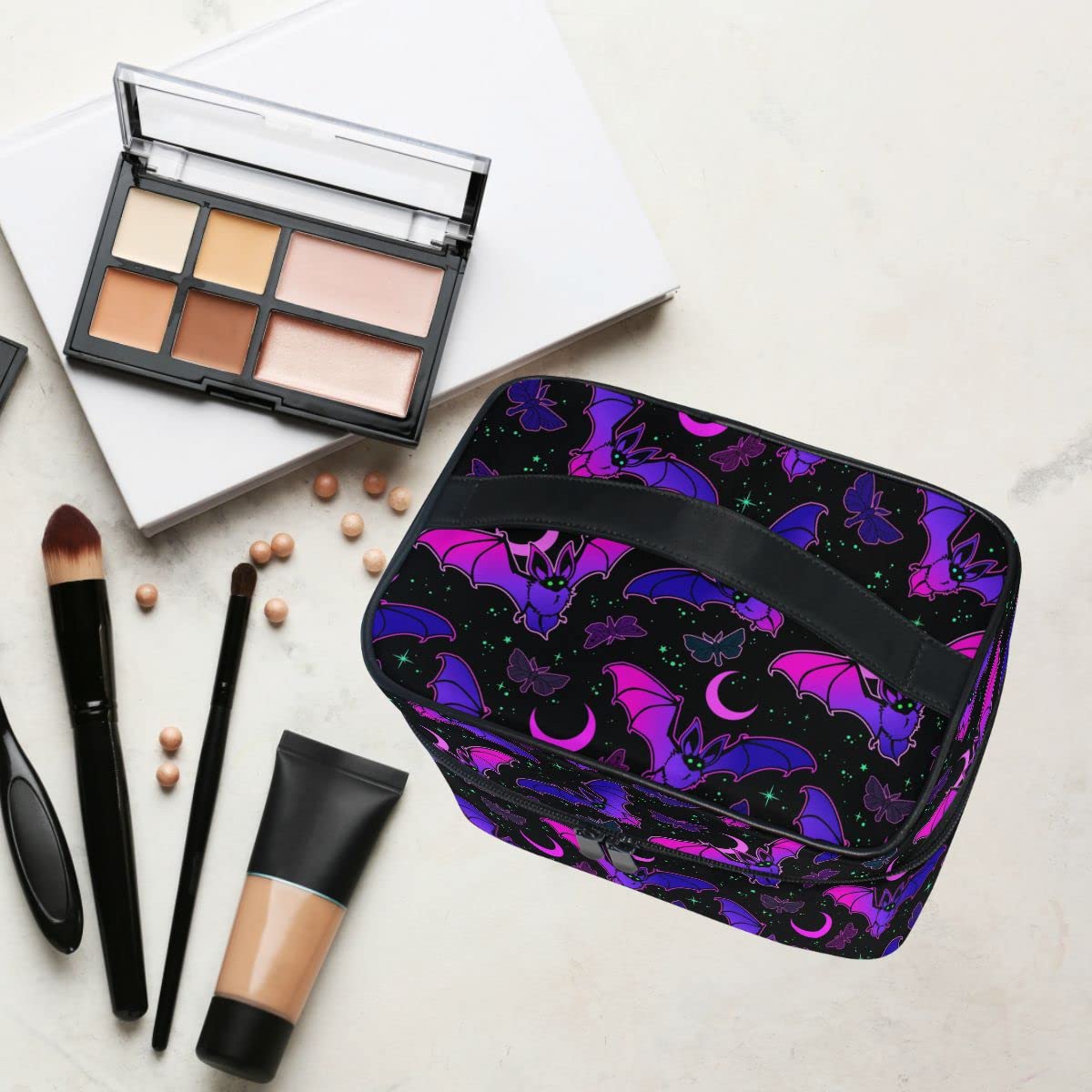 Skull & Flower Makeup Bag for Women - Travel Cosmetic Organizer & Toiletry Case (One Size) - Perfect for Girls, Ladies, and Travel Essentials