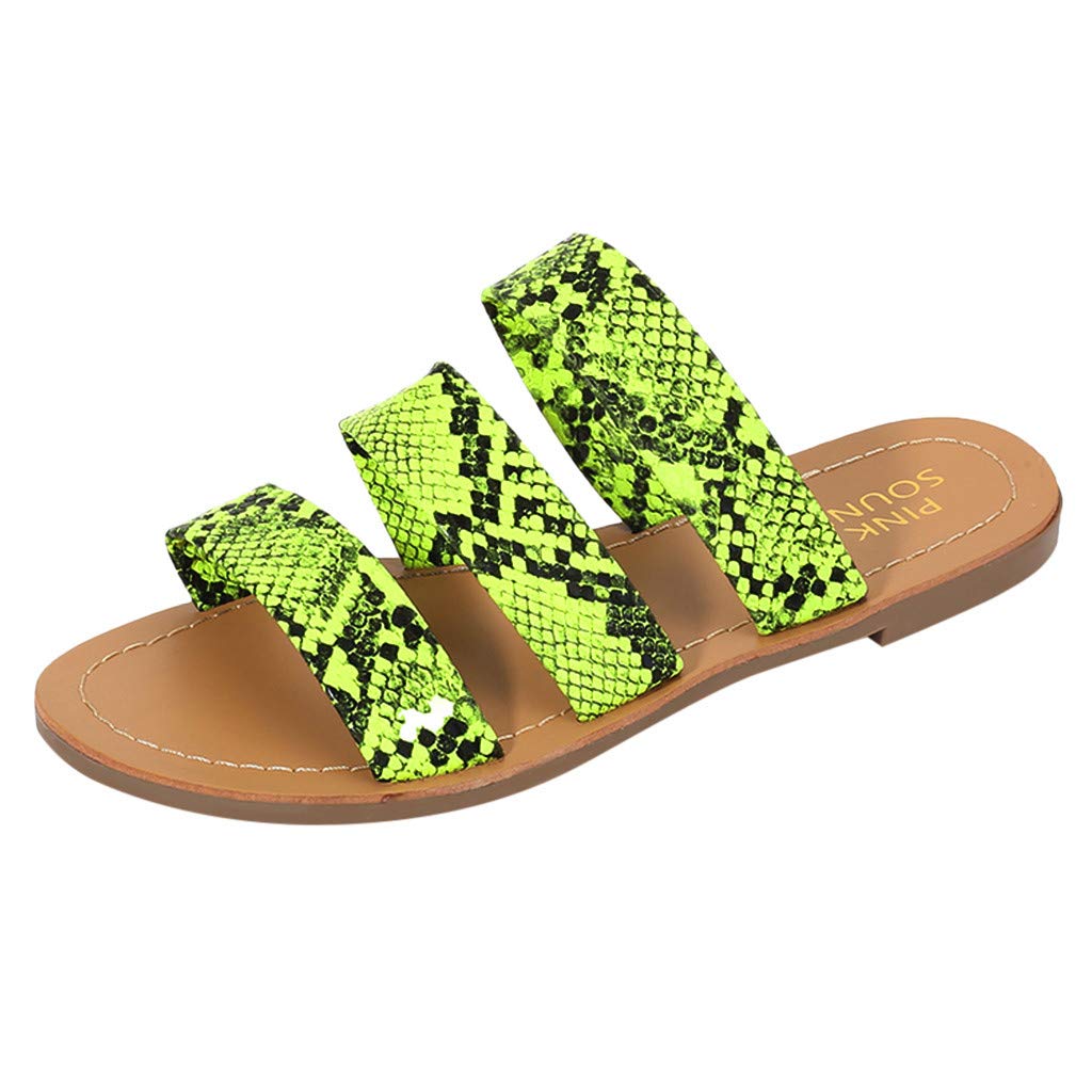 Women's Large Flat Snake Print Slippers - Comfortable Roman Sandals for Beach, Home & Indoor Use - Size Available for Ladies