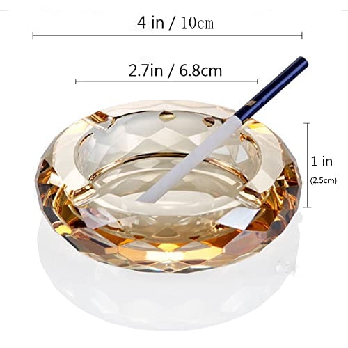 Premium Crystal Glass Ashtray for Cigars & Cigarettes - Elegant Gold Home & Office Desktop Decor for Smoking Accessories & Tabletop Display