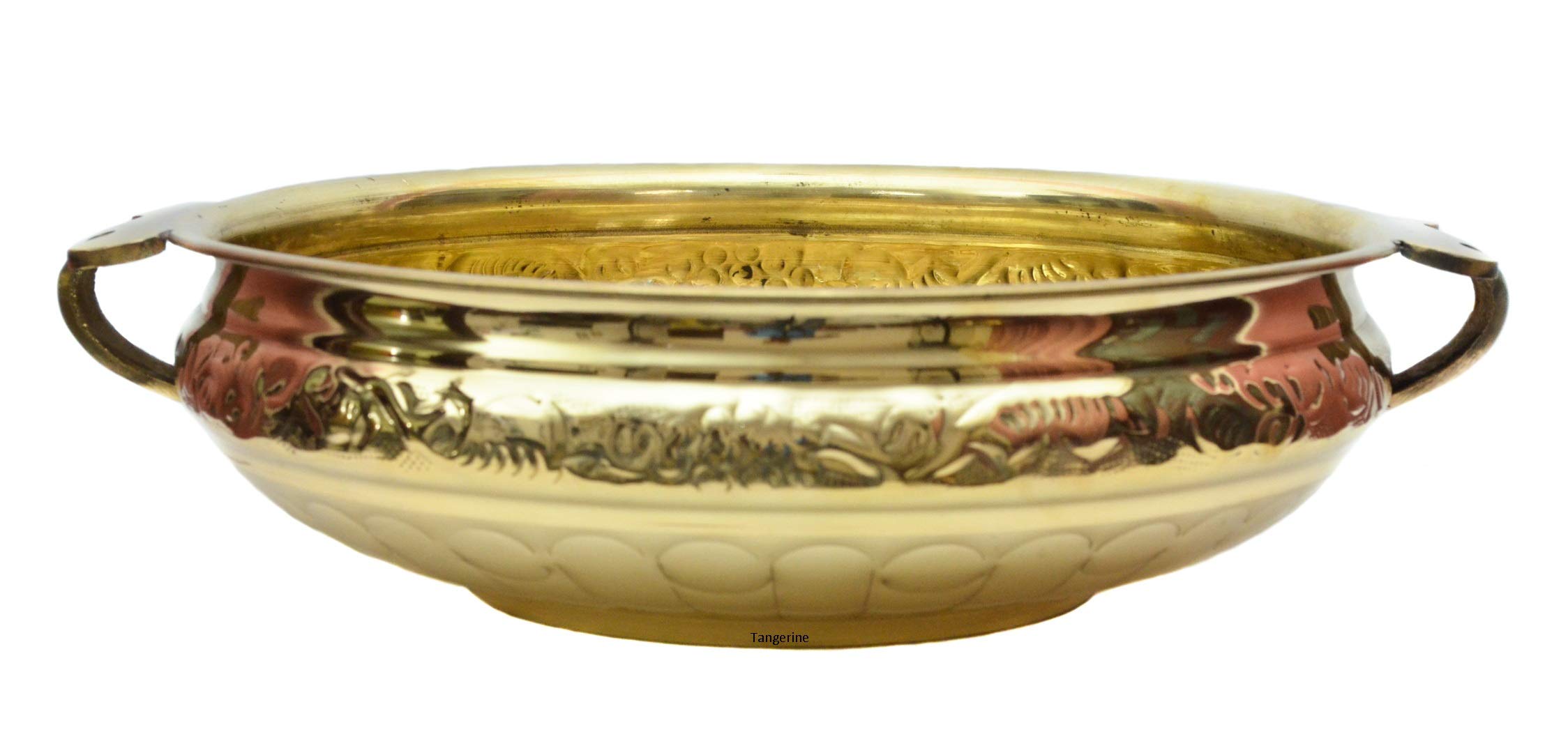 Handcrafted Floral Brass Urli Pot - 8 Inch Diameter - Traditional Indian Cooking & Decorative Home Decor for Festivals, Weddings & Pooja Ceremonies