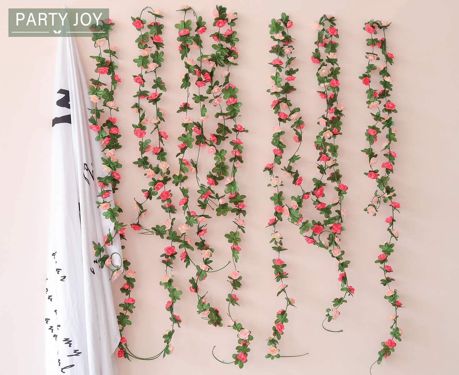5pcs 41Ft Artificial Rose Vine Garland - Fake Flower Hanging Decor for Wedding Arch, Garden Party, Home Background (Pink) | Perfect for Bridal Showers, Baby Showers & Outdoor Events