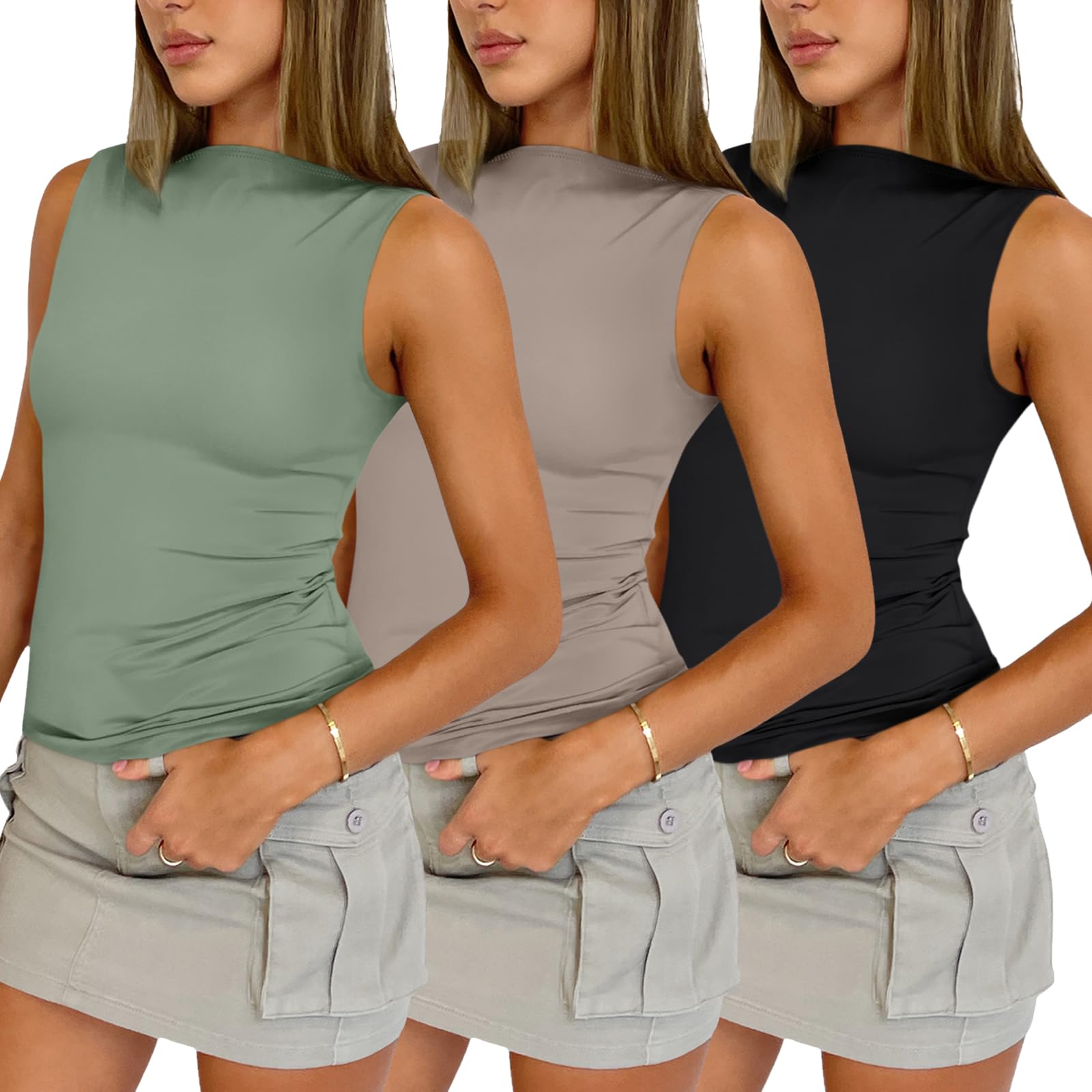 SUNBS 3 Pack Women's Tank Tops - Summer Sleeveless Casual Basic Tube Tops for Going Out, Beach, and Y2K Fashion | Cute & Comfortable Outfits for Women | Perfect for Casual Wear, Parties, and Vacation