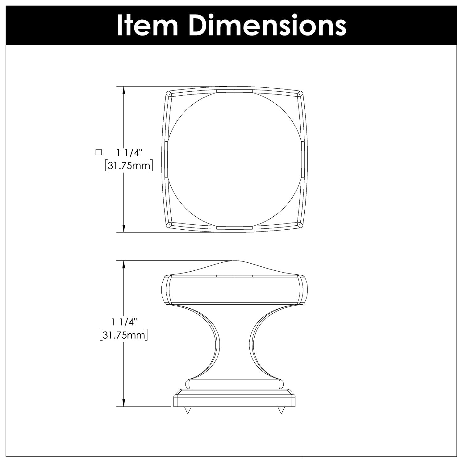 1-1/4 Inch Square Chrome Dover Cabinet Knob - Elegant Hardware for Kitchen Cabinets, Dressers & Furniture (Set of 10) - Perfect for Home Renovation & DIY Projects