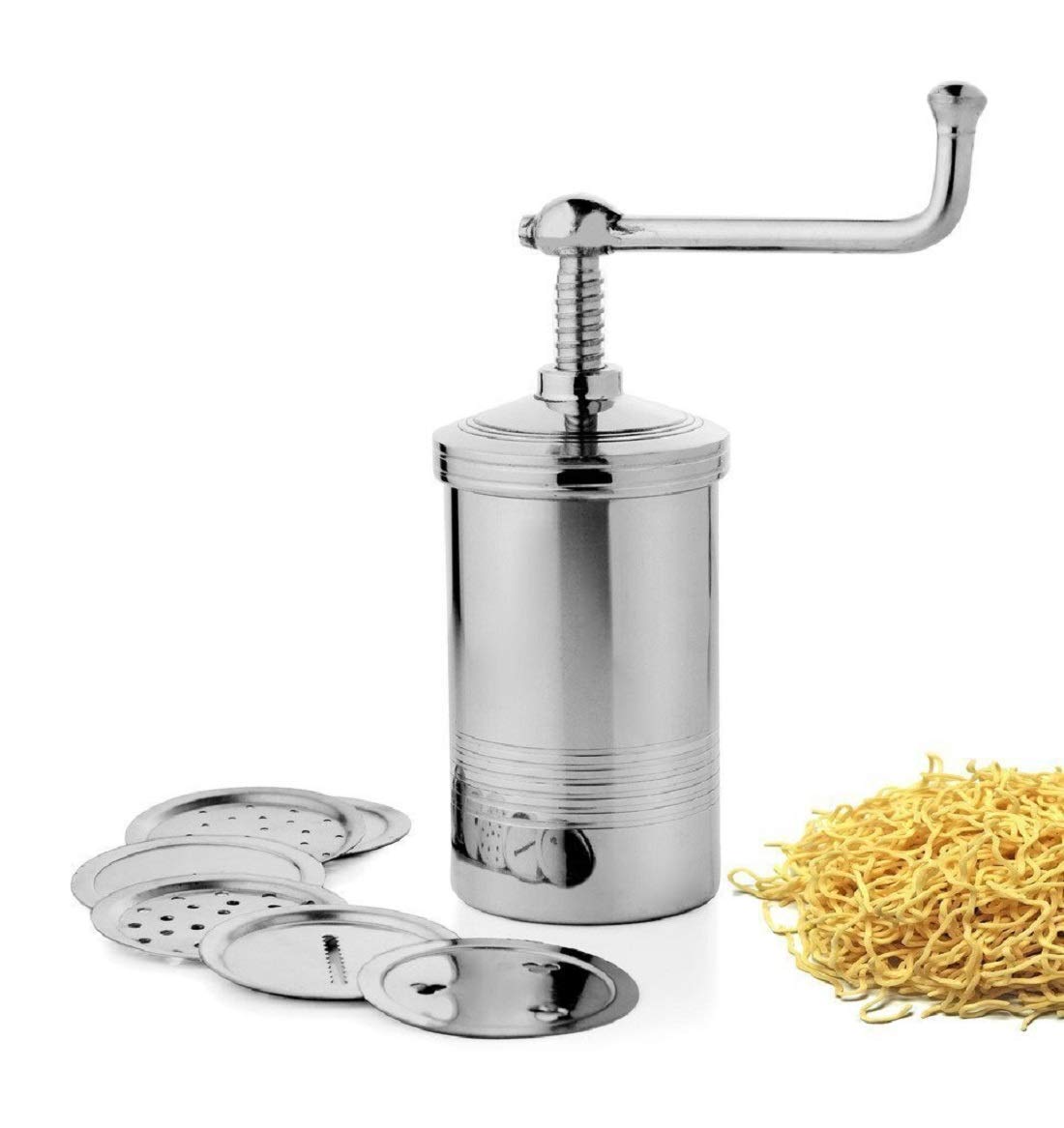 Premium Stainless Steel Snacks Maker - Muruku & Sev Press Machine with 5 Interchangeable Jali Discs for Indian Farsan | Perfect for Diwali, Festivals & Home Cooking