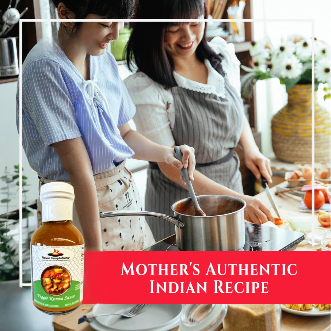 Flavor Temptations Organic Veggie Korma Indian Curry Simmer Sauce | Vegan, Gluten-Free, Low Sodium Authentic Indian Cooking Sauce | 8 FL Oz Glass Jar | Perfect for Vegan Meals, Dinner Parties & Meal Prep