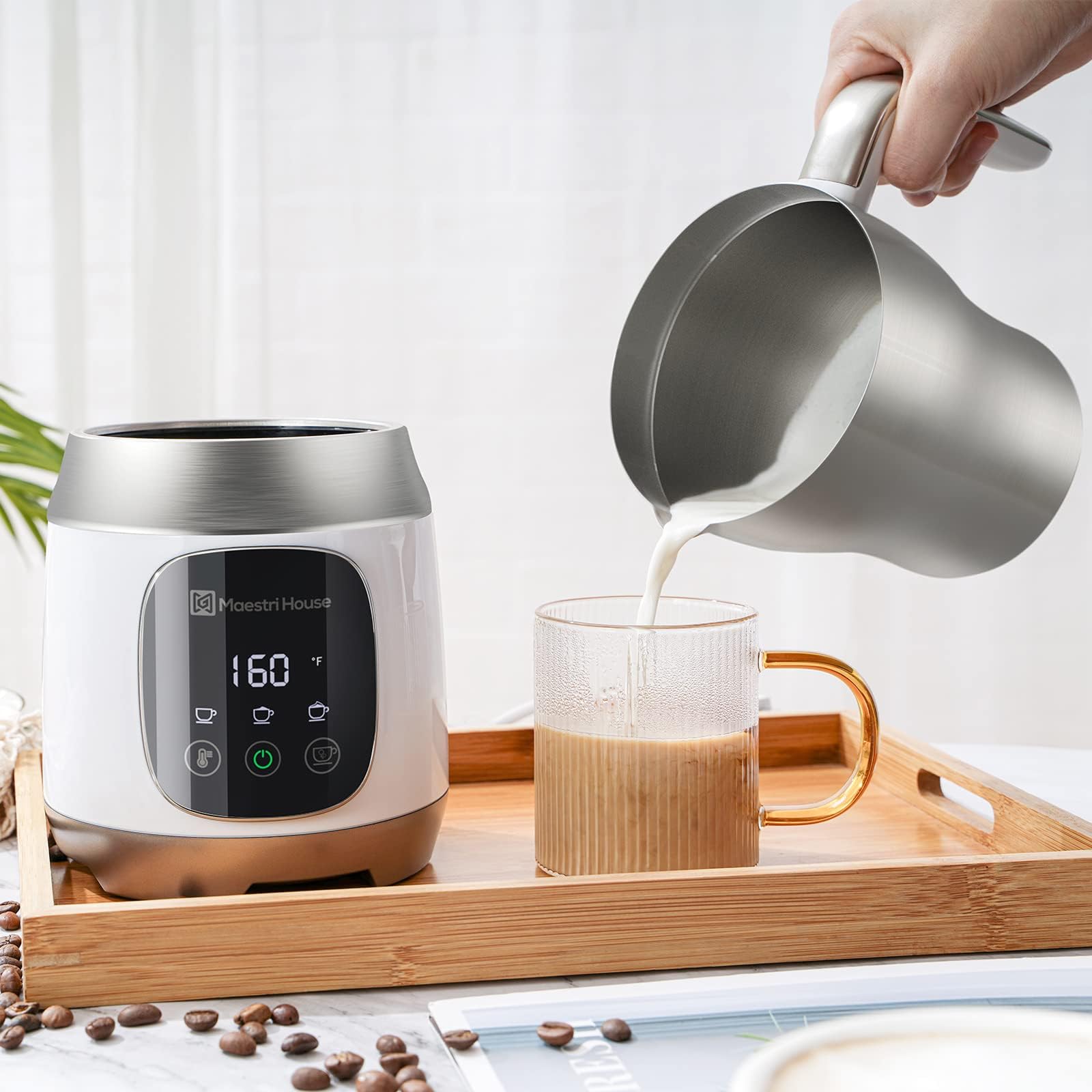 Maestri House Electric Milk Frother and Steamer - 21OZ/600ML Variable Temperature Control with Smart Touch, Adjustable Froth Thickness for Latte, Cappuccino & Hot Chocolate - Dishwasher Safe with Memory Function - Perfect for Home Coffee Bars, Office Use & Gift Giving