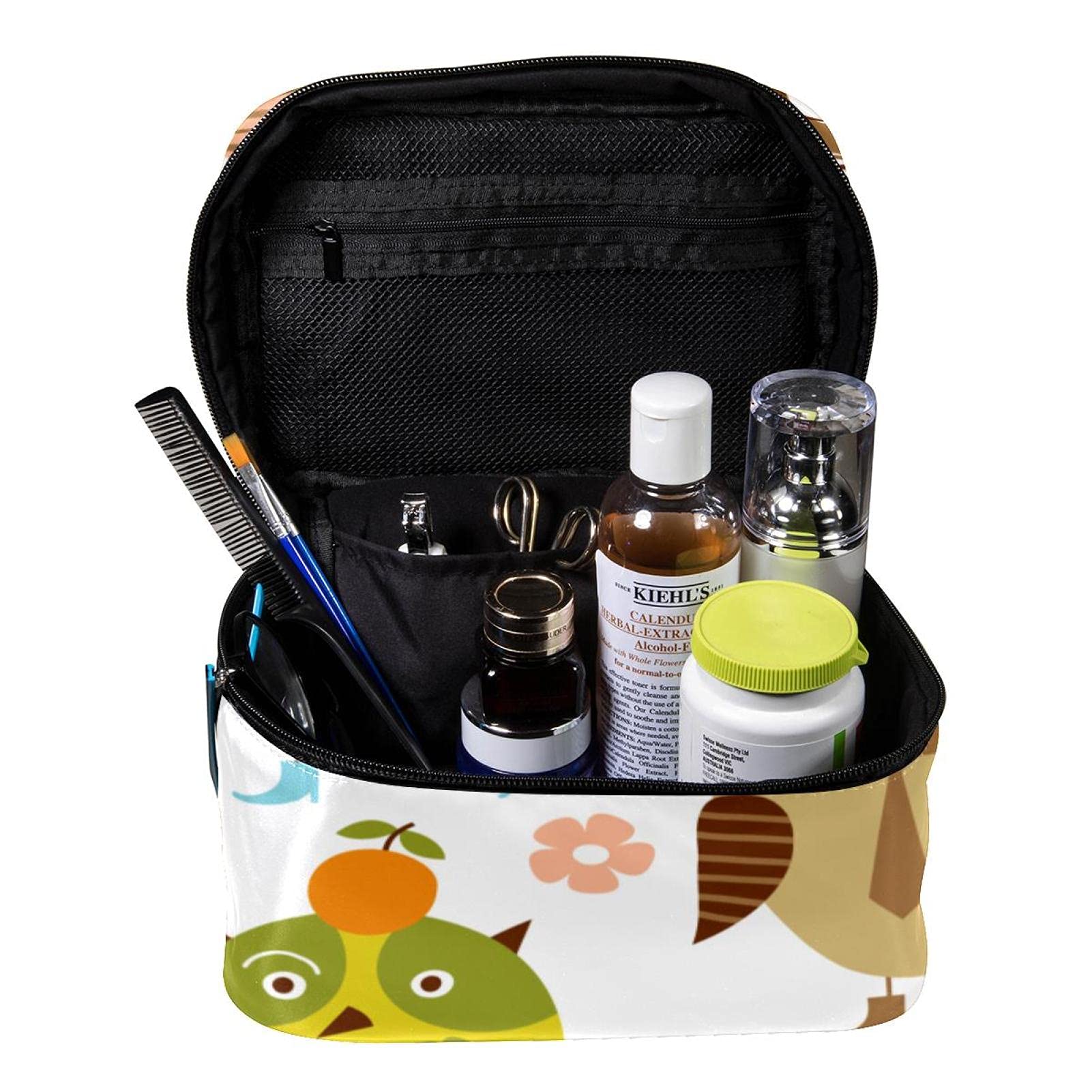 Stylish Owl Floral Print Large Travel Makeup Bag - Waterproof Cosmetic Organizer with Zipper for Women & Girls | Perfect for Vacation, Gym, and Daily Essentials Storage