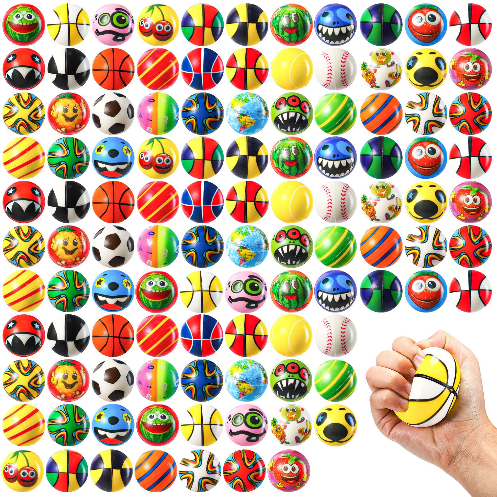 108 Pcs Mini Stress Balls Bulk - 2.4 Inch Sensory Fidget Toys for Stress Relief, Hand Exercise & Party Favors | Soft Assorted Stress Balls for Adults, Teens, Classroom Prizes, Treasure Box & Office Desk Relaxation