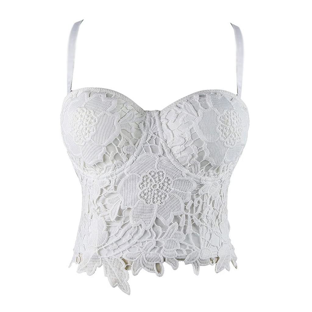 Steampunk Corset for Women - Sexy Gothic Push Up Bustier with Floral Lace, Plus Size Black & White Corset Tops - Perfect for Halloween, Cosplay, Burlesque and Vintage Fashion (Color: White, Size: Small)