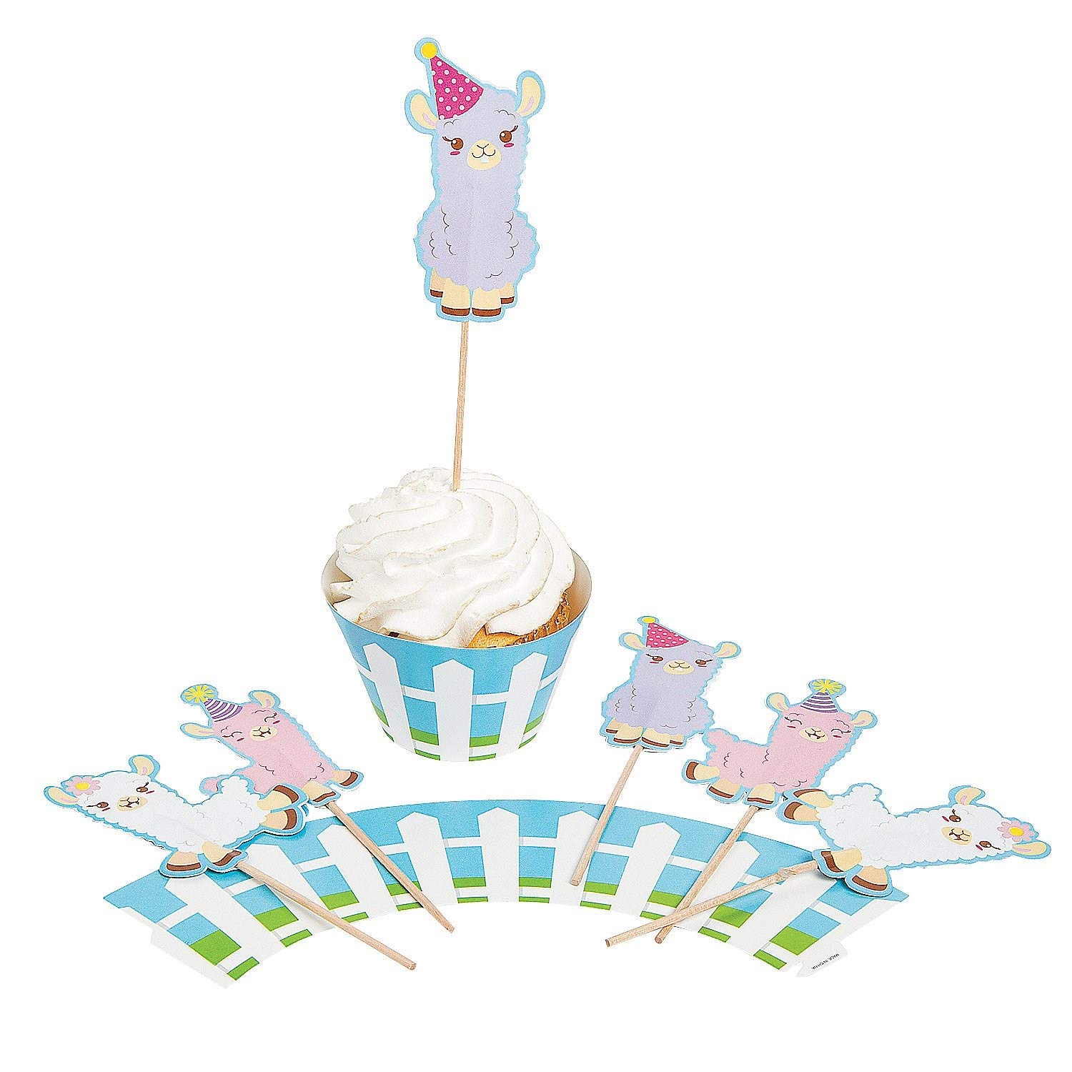 Lil' Llama Cupcake Collar with Pick - 100-Piece Party Supplies for Birthday, Baby Shower & Holiday Celebrations