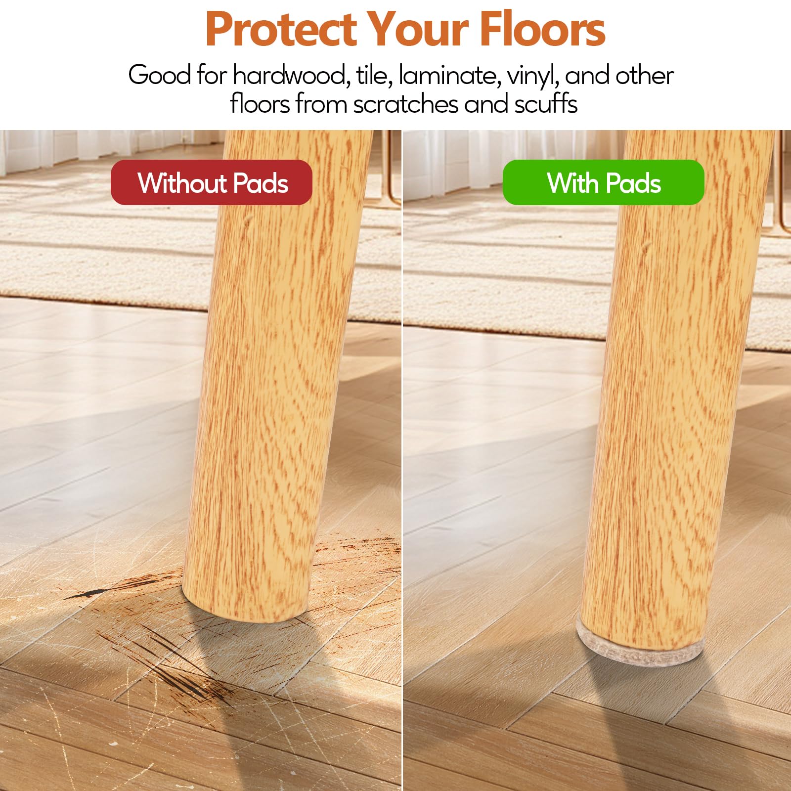 300 Pack Premium Beige Furniture Felt Pads - Self Adhesive Anti-Scratch Floor Protectors for Chair Legs, Tables & Hardwood Floors + 60 Cabinet Door Bumpers (Perfect for Home, Office & Rental Protection)