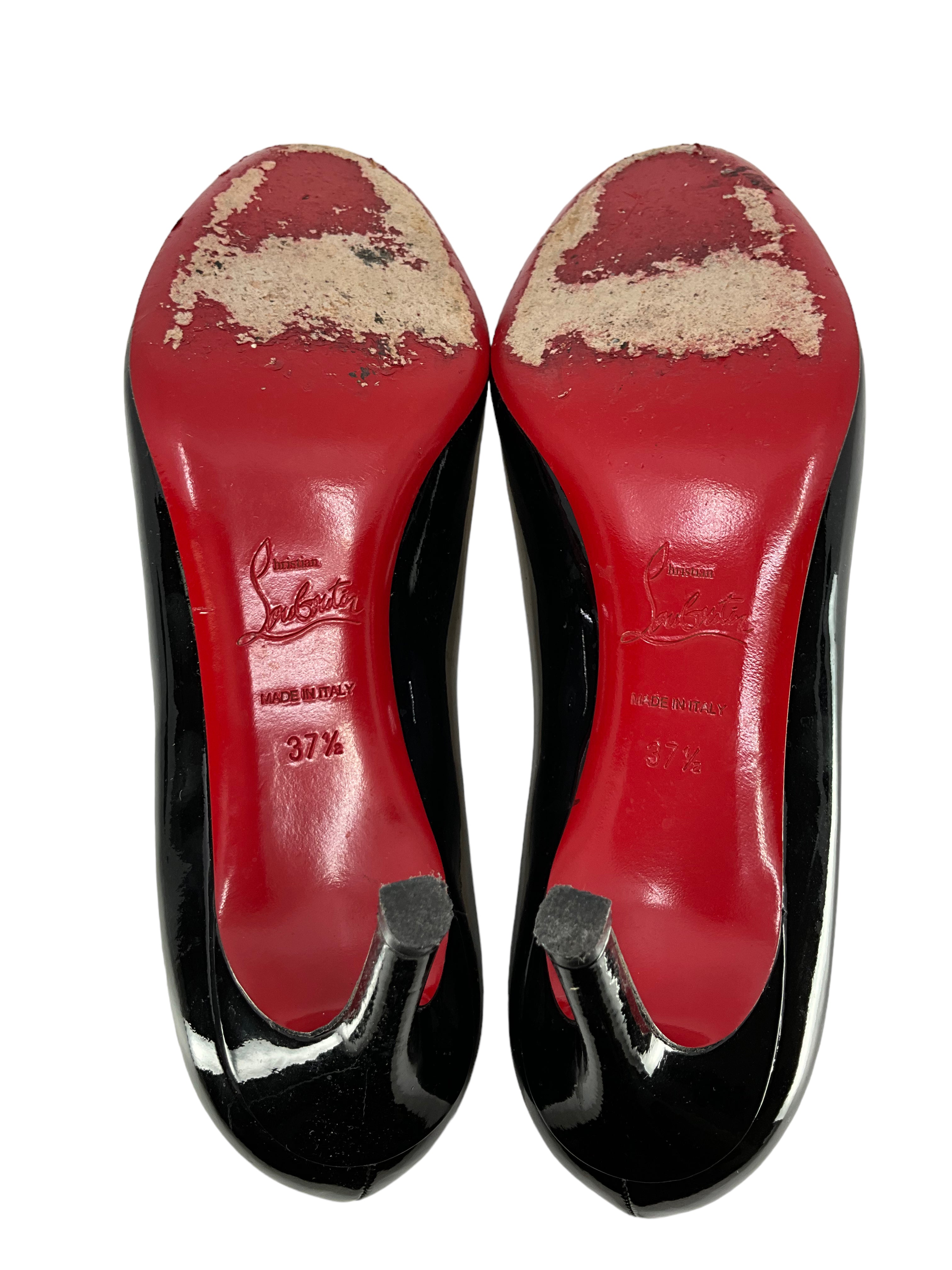 Christian Louboutin Black Patent Leather High Heel Pumps Women's Shoes Size 7.5 - Perfect for Evening Parties, Weddings & Formal Events