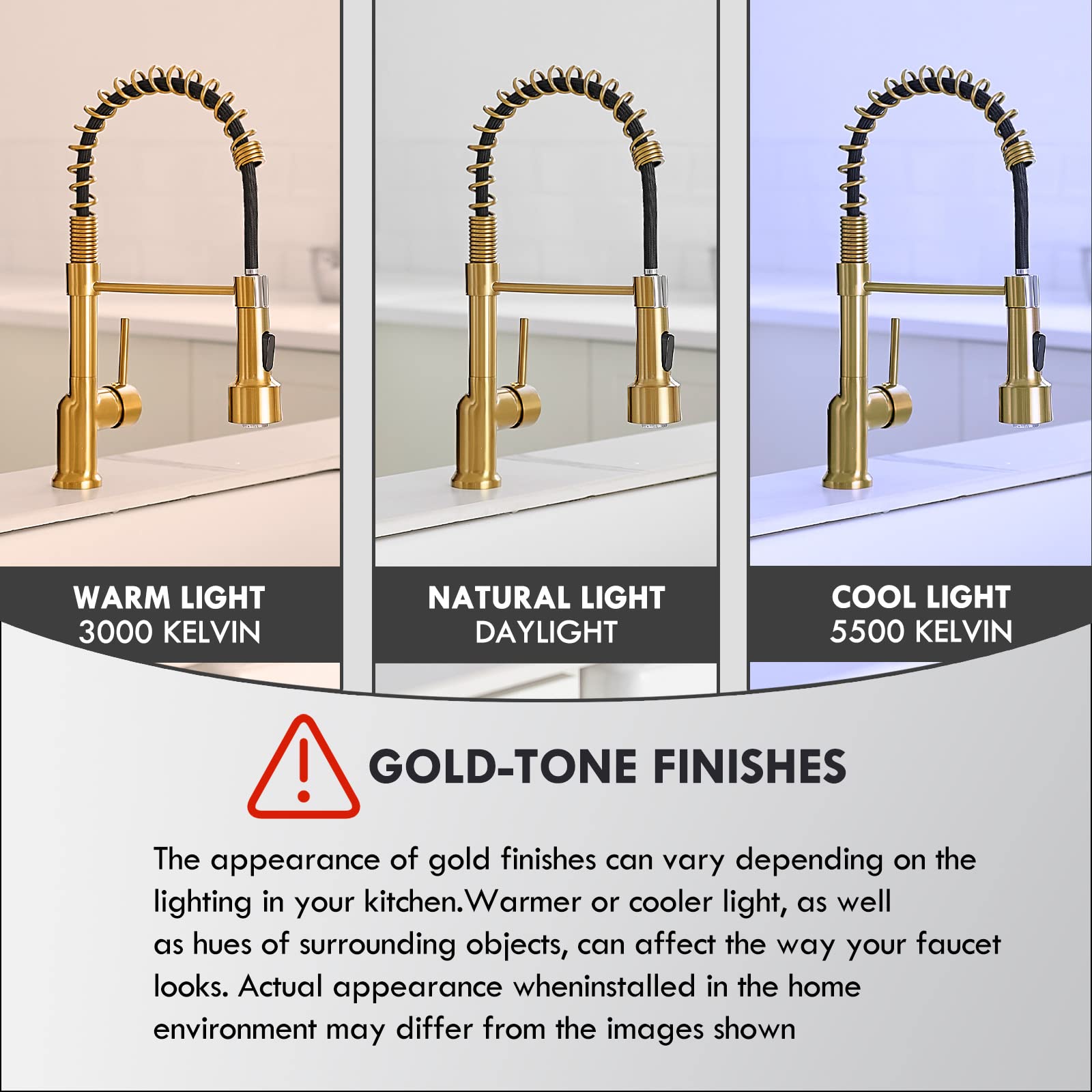 GIMILI Brushed Gold Kitchen Faucet with Pull Down Sprayer & LED Light for Modern Kitchens