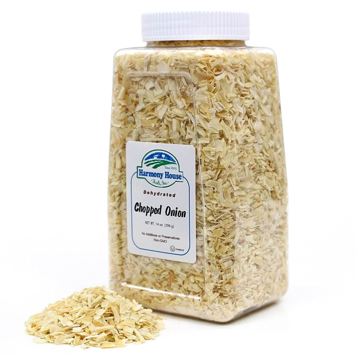 Harmony House Foods Dried Chopped Onions 16oz (1lb) - All Natural, No Preservatives - Perfect for Soups, Stews, Salads & Cooking - Resealable Quart Size Jar