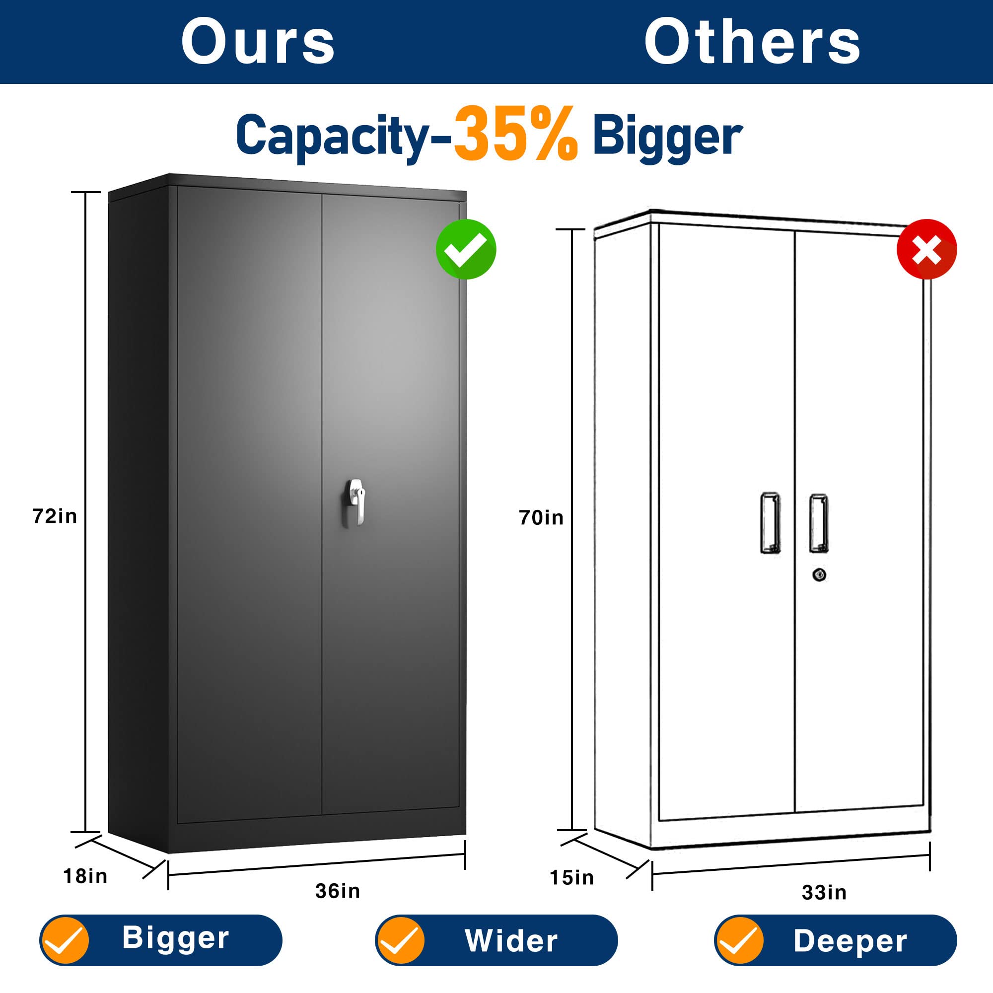 Aobabo 72-Inch Tall Metal Storage Cabinet with Handle Locking System - 4 Adjustable Shelves Steel Organizer for Office, Garage, Warehouse & Home Storage - Black (Assembly Required) - Perfect for Organizing Tools, Files & Supplies