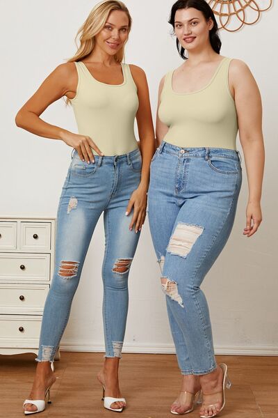 Square Neck Sleeveless Bodysuit for Women - Stretchy Slim Fit Tank Top - Summer Casual Wear for Outfits & Layering