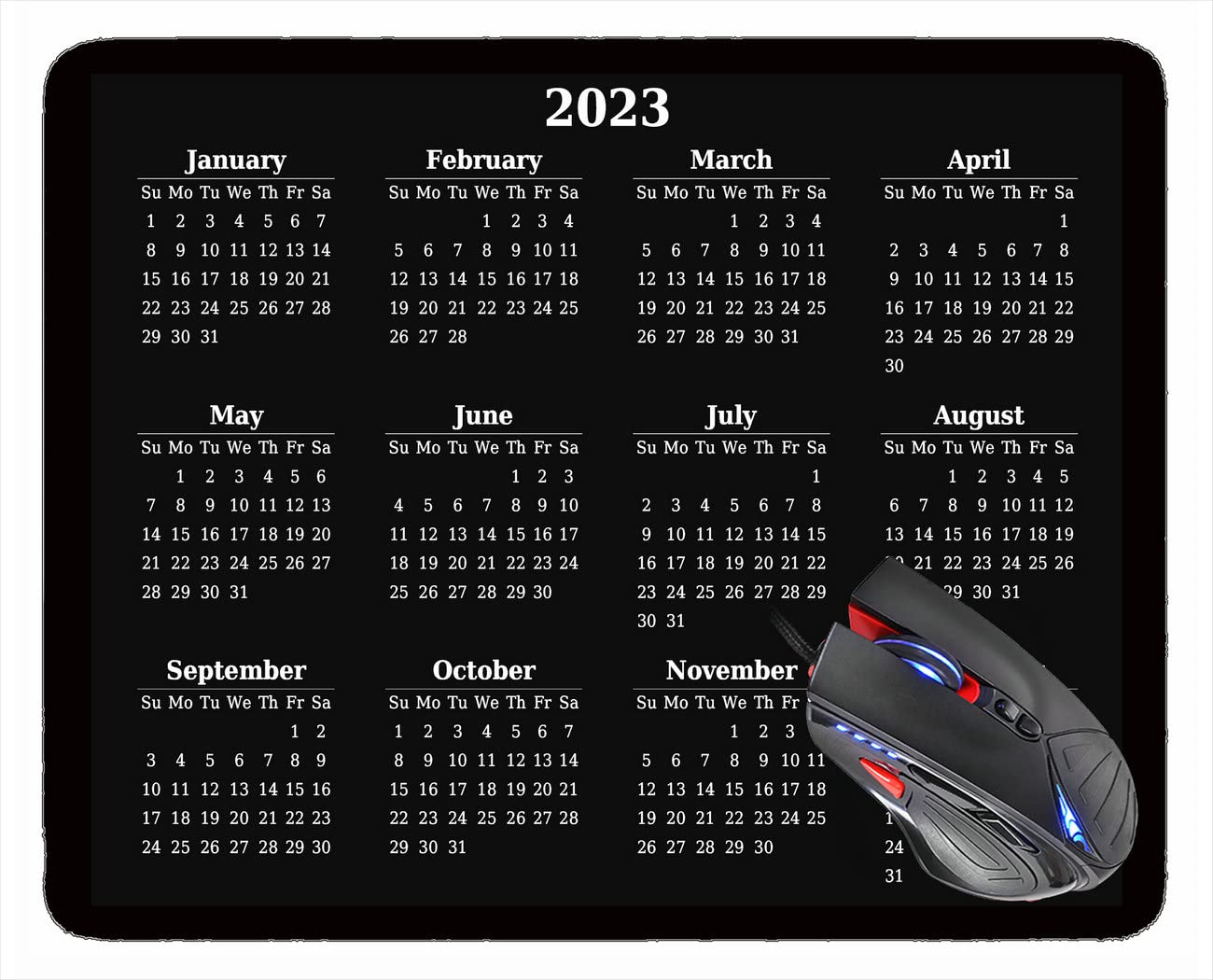 2023 Non-Slip Rubber Back Gaming Mouse Pad with Stitched Edges - Large Rectangle Computer Mouse Mat for Office, Home & Esports (Calendar Design) - Perfect for Work, Gaming & Daily Computer Use