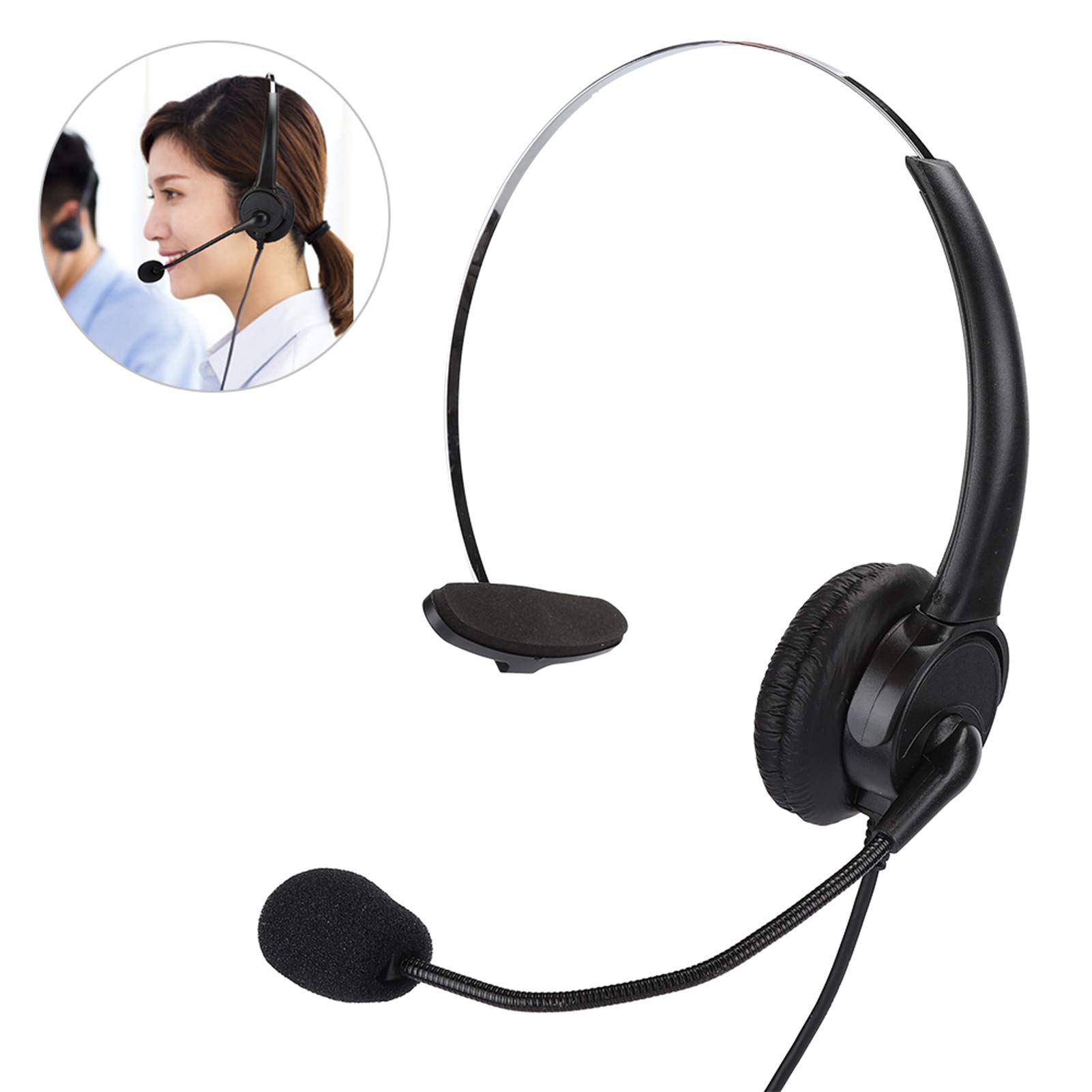 Professional Single-Ear Corded Telephone Headset with Noise-Canceling Microphone - Ideal for Call Centers, Sales, Insurance, Hospitals & Telecom Offices - Compatible with Landline & Office Phones
