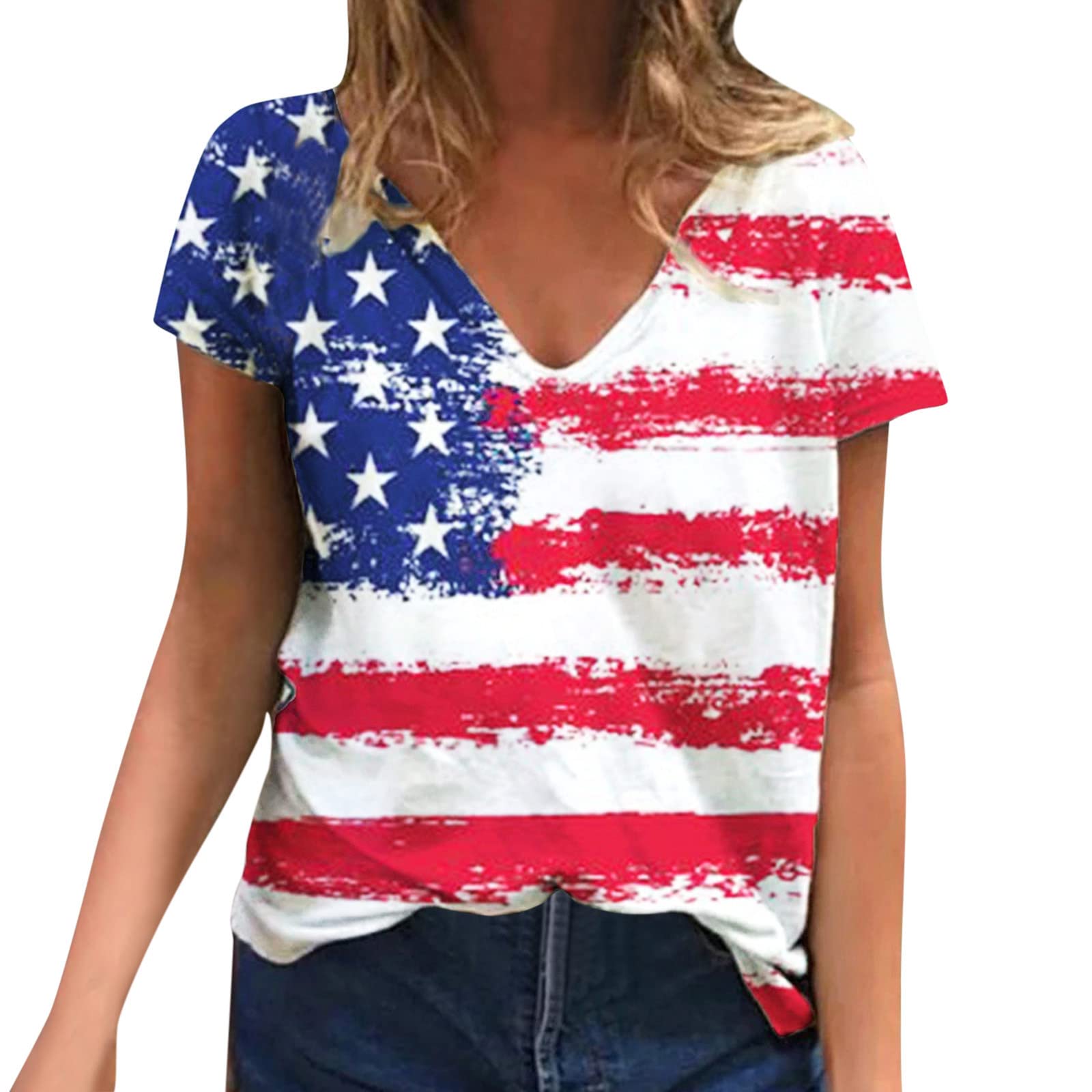 Women's Summer Gradient V-Neck T-Shirt - Casual Loose Fit Tunic Top with Short/Long Sleeve Options | Perfect for Beach Outings, Vacation Wear & Everyday Comfort