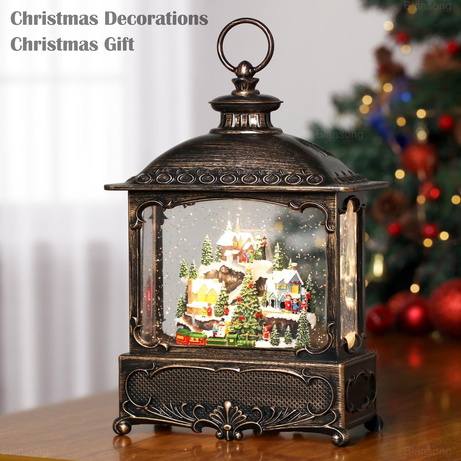 10.2 Inch Christmas Snow Globe Lantern with Timer - USB & Battery Powered Holiday Village Decor for Home, Office, Party | Perfect for Mantel, Tabletop & Gift Giving