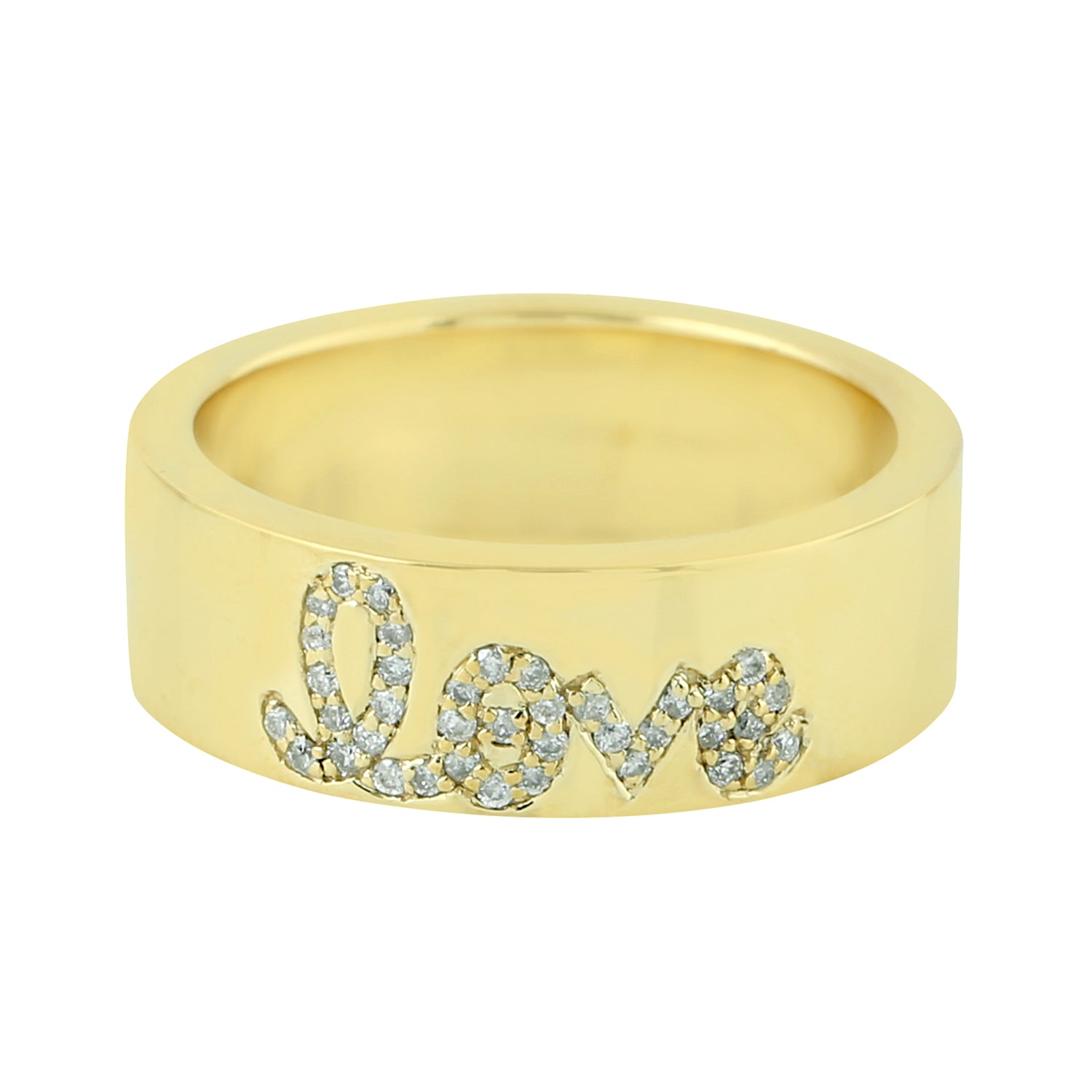 14K Yellow Gold Pave Diamond Love Alphabet Band Ring - Personalized Name Ring for Women, Dainty Stackable Ring, Valentine's Gift for Her, Anniversary Jewelry (Perfect for Engagements, Weddings & Special Occasions)