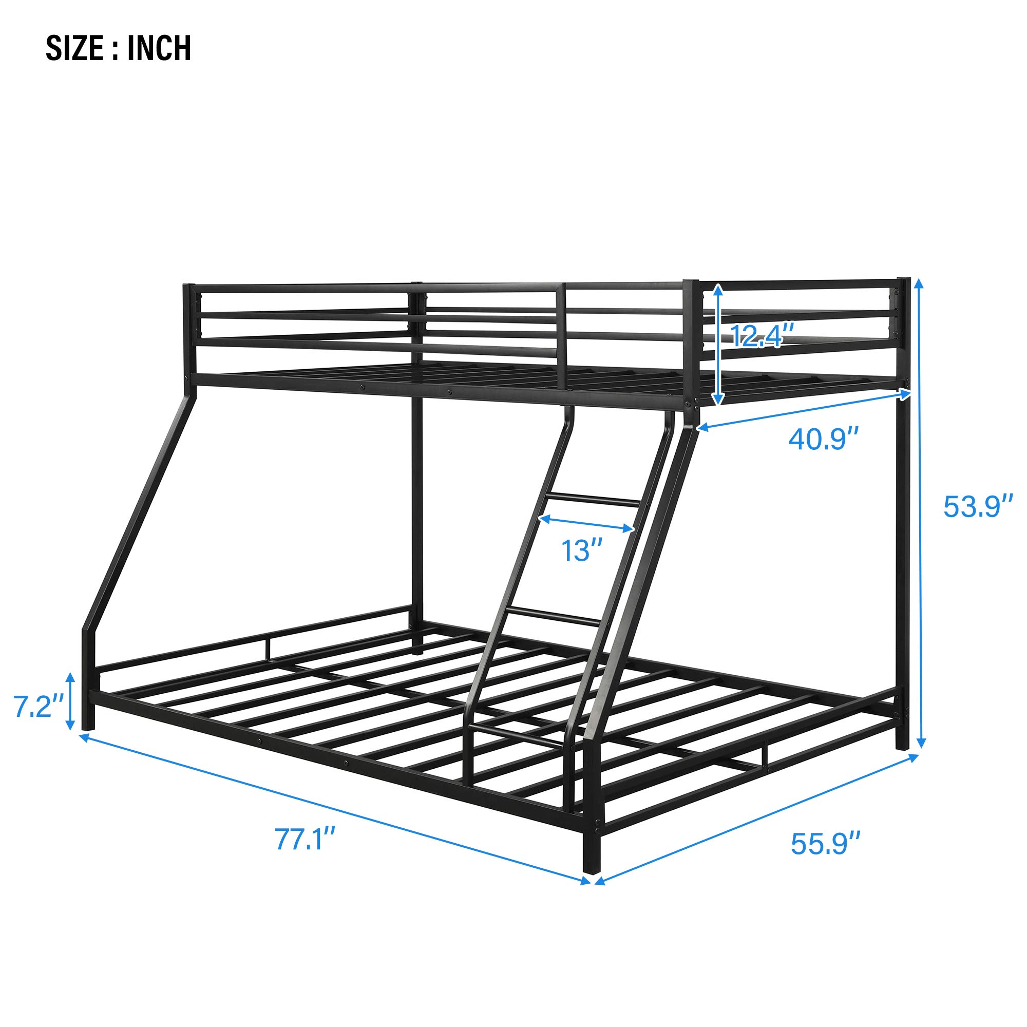 Metal Bunk Bed Twin Over Full with Ladder & Guardrails - Space-Saving for Kids & Small Rooms