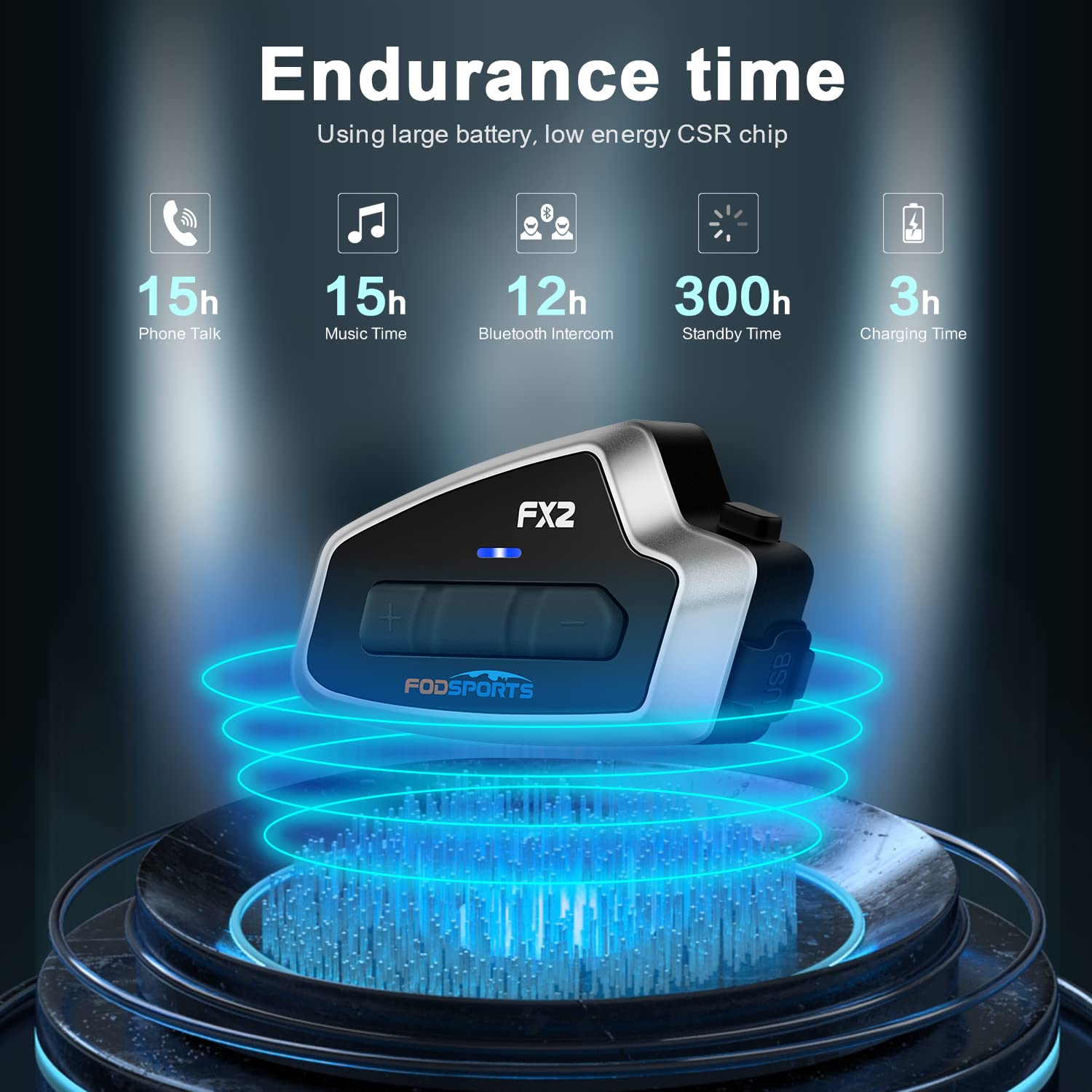 Fodsports FX2 Motorcycle Bluetooth Headset - 2 Rider Helmet Intercom System with FM Radio, Hands-Free Calling, Voice Dial, Stereo Music Sharing & Waterproof for Safe Riding - Perfect for Group Rides, Commuting & Adventure Touring