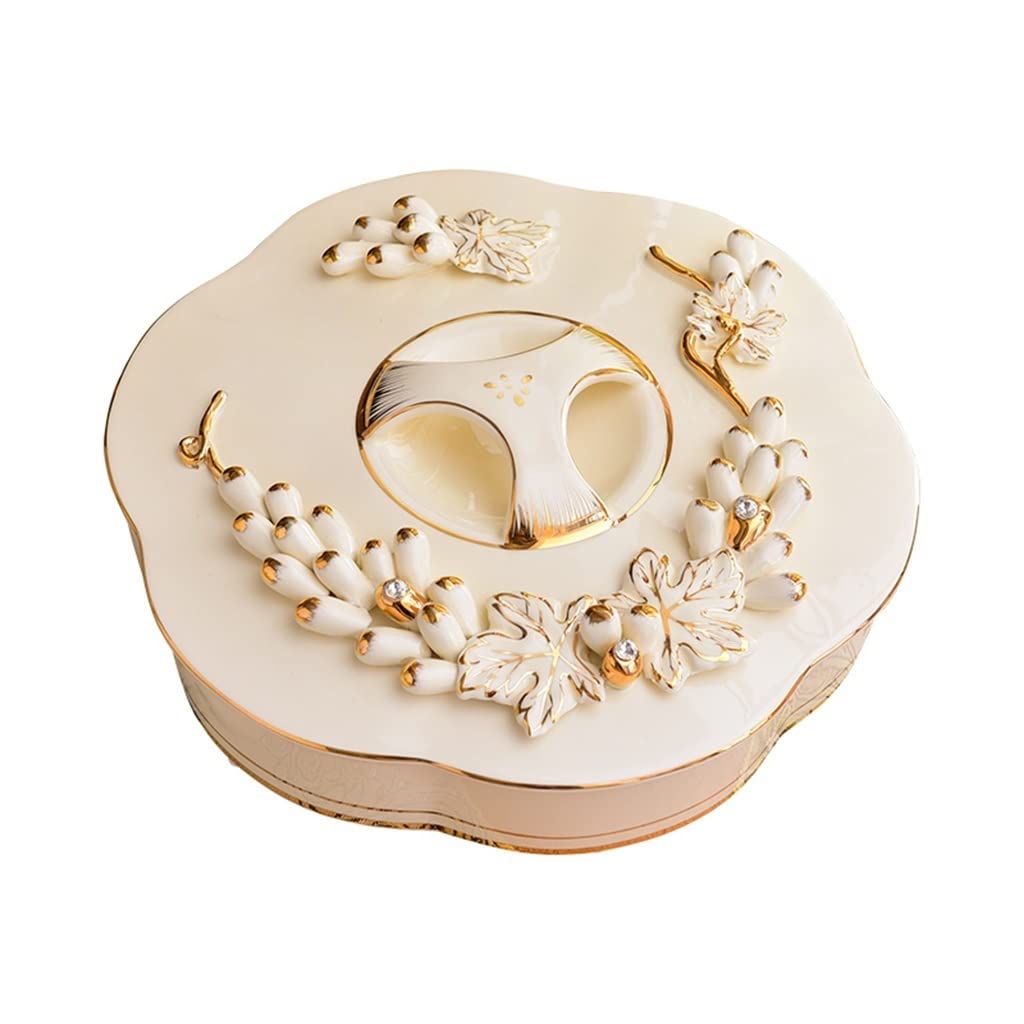 KaiWen Ceramic Nut Bowl with Lid - Elegant Snack Serving Platter for Dry Fruits, Nuts, Candy | Perfect for Living Room, Party, and Home Decor
