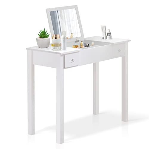 GLS White Vanity Table with Mirror - Makeup Dressing Desk for Girls & Women, No Stool Included - Perfect for Bedroom, Bathroom & Dorm Room Organization
