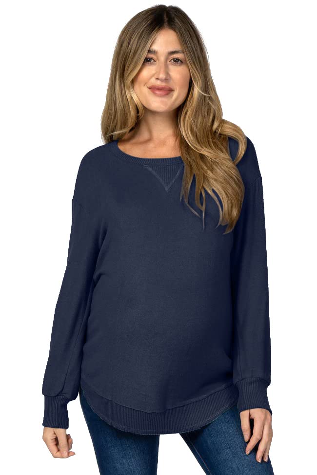 Ultra-Soft Lightweight Stretch Long Sleeve Maternity Shirt with Round Hem - Brushed Knit Maternity Sweater for Pregnant Women | Perfect for Office, Casual Wear & Nursing Comfort