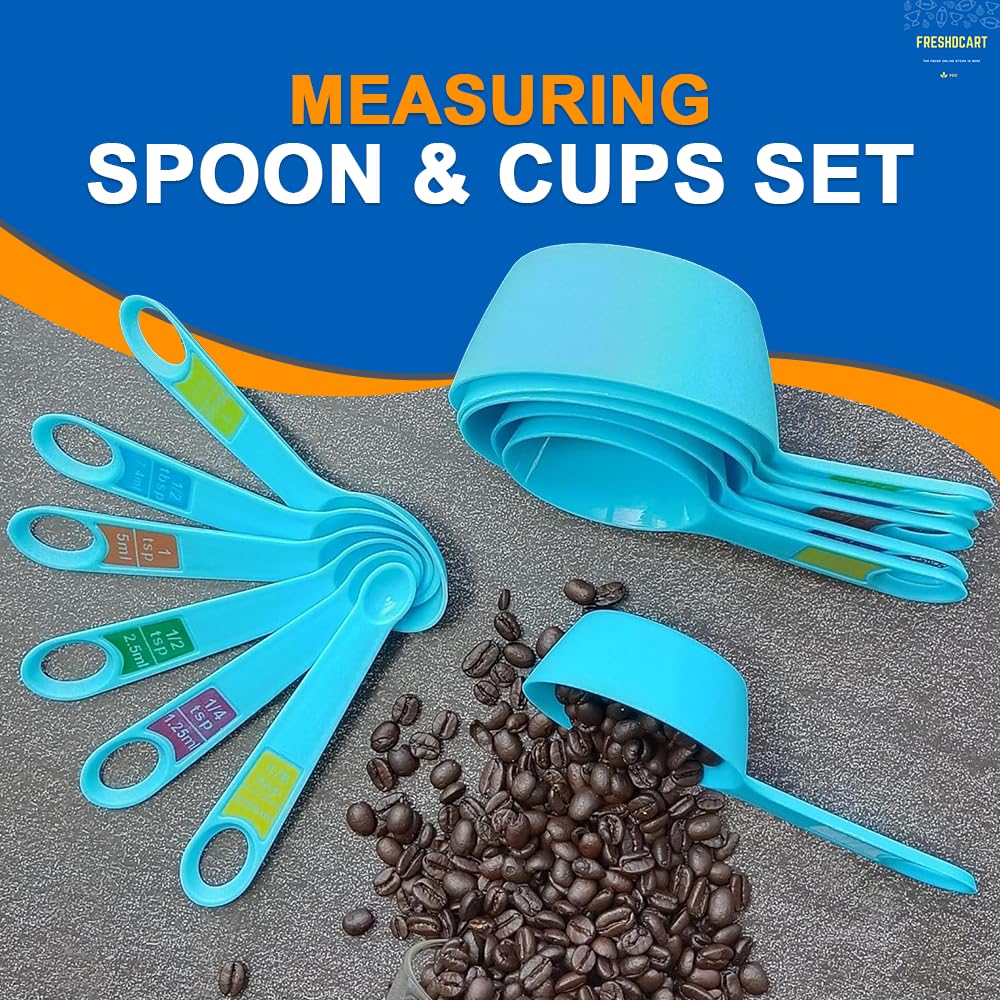 Sky Blue Measuring Cups and Spoons Set - 12 Piece Plastic Baking Tools for Cooking, Cake Decorating & Kitchen Measurements | Perfect for Home Bakers & Professional Chefs