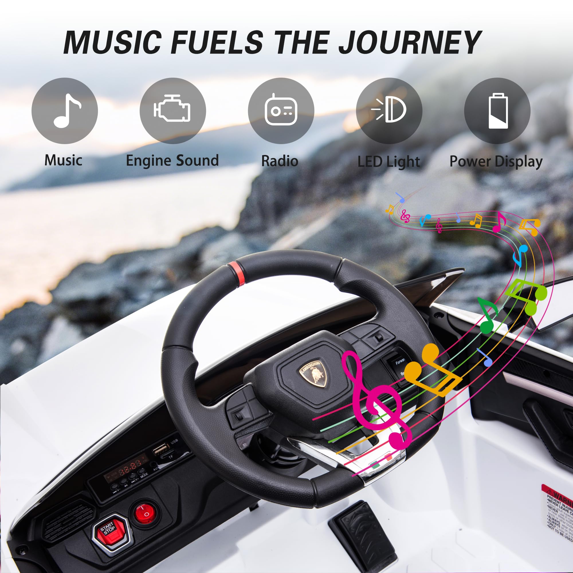 Licensed Lamborghini Urus 12V Electric Ride-On Car for Kids - Remote Control, 2 Speeds, LED Headlights, Music & Aux - Perfect for Birthday Gifts & Outdoor Play (White)