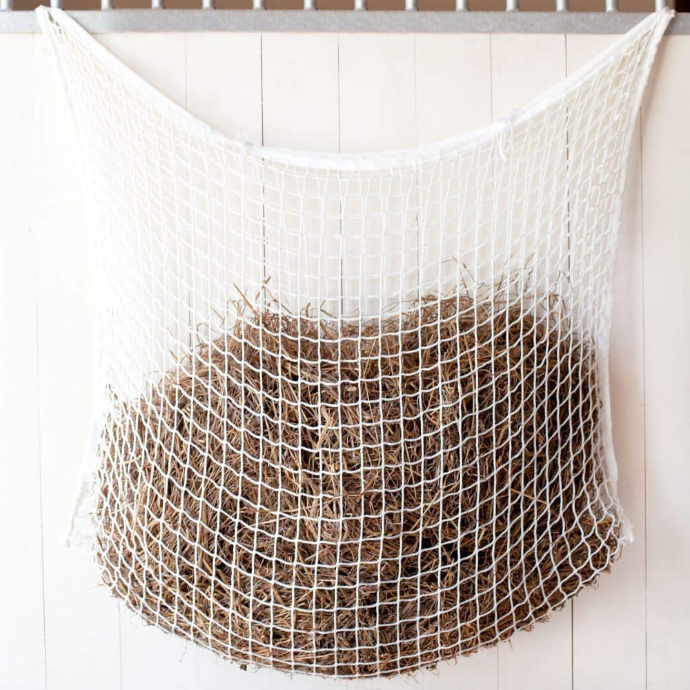 HORZE Slow Feed Hay Net for Horses - Durable Off-White Mesh Feeder - One Size - Perfect for Stables, Trail Rides & Pasture Grazing