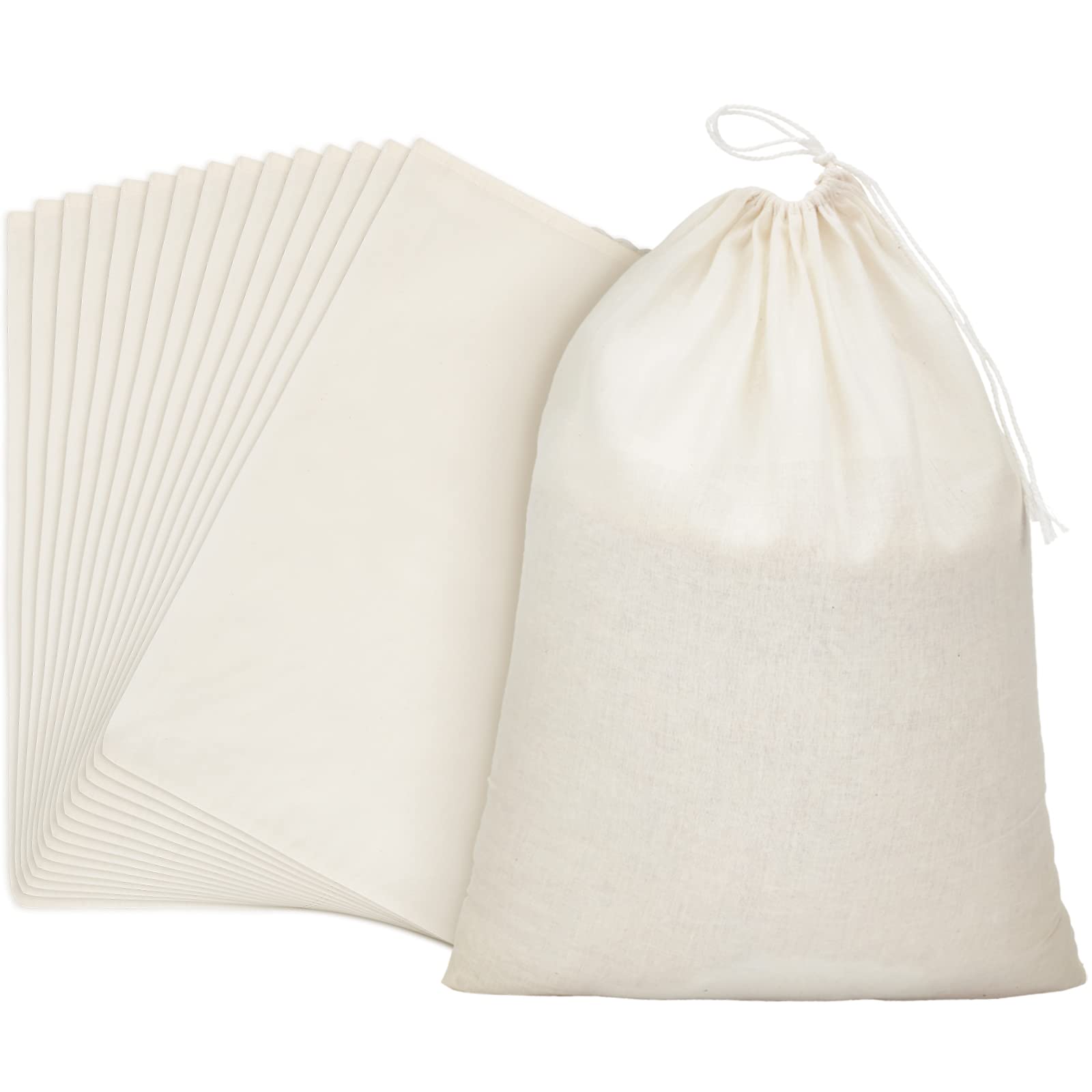 15 Pack Natural Cotton Muslin Drawstring Bags - 8x10 Inch Reusable Storage Bags for Groceries, DIY Crafts, Wedding Favors, Party Gifts & Home Organization - Eco-Friendly Bulk Cloth Pouches for Sachets, Herbs & Bulk Storage